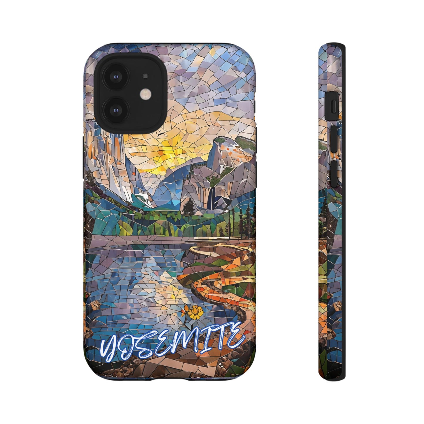 Yosemite Mosaic Tough Phone Case - Mountain Nature Art, Scenic Forest Aesthetic, Compatible with iPhone, Galaxy, and Google Phones