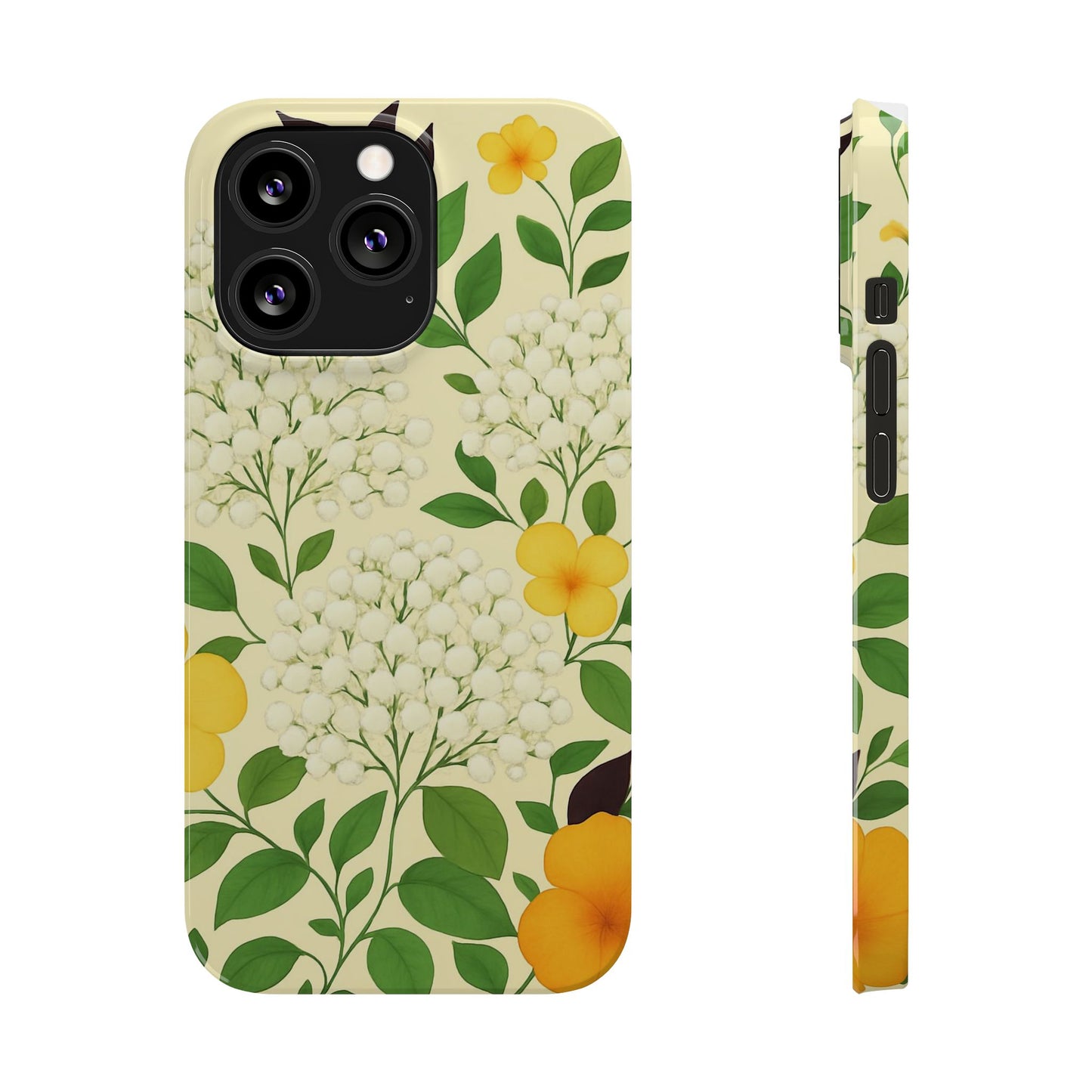Delicate Floral Print Phone Case, Autumn Botanical Slim Phone Case, Aesthetic Flower Phone Cover Compatible with iPhone, Galaxy, Google