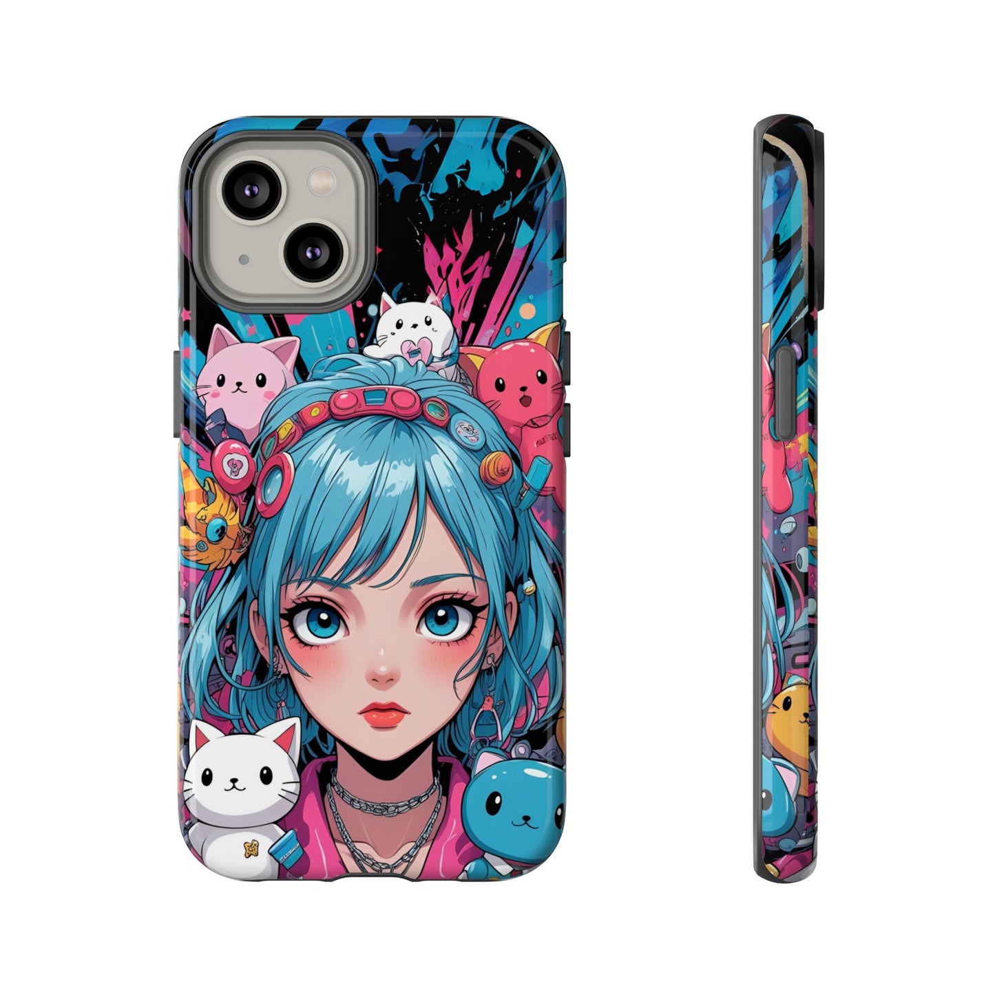 Y2K Anime Girl Tough Phone Case - Cute Maximalist Aesthetic, Kawaii Vaporwave Style, Compatible with iPhone, Galaxy, and Google Phones