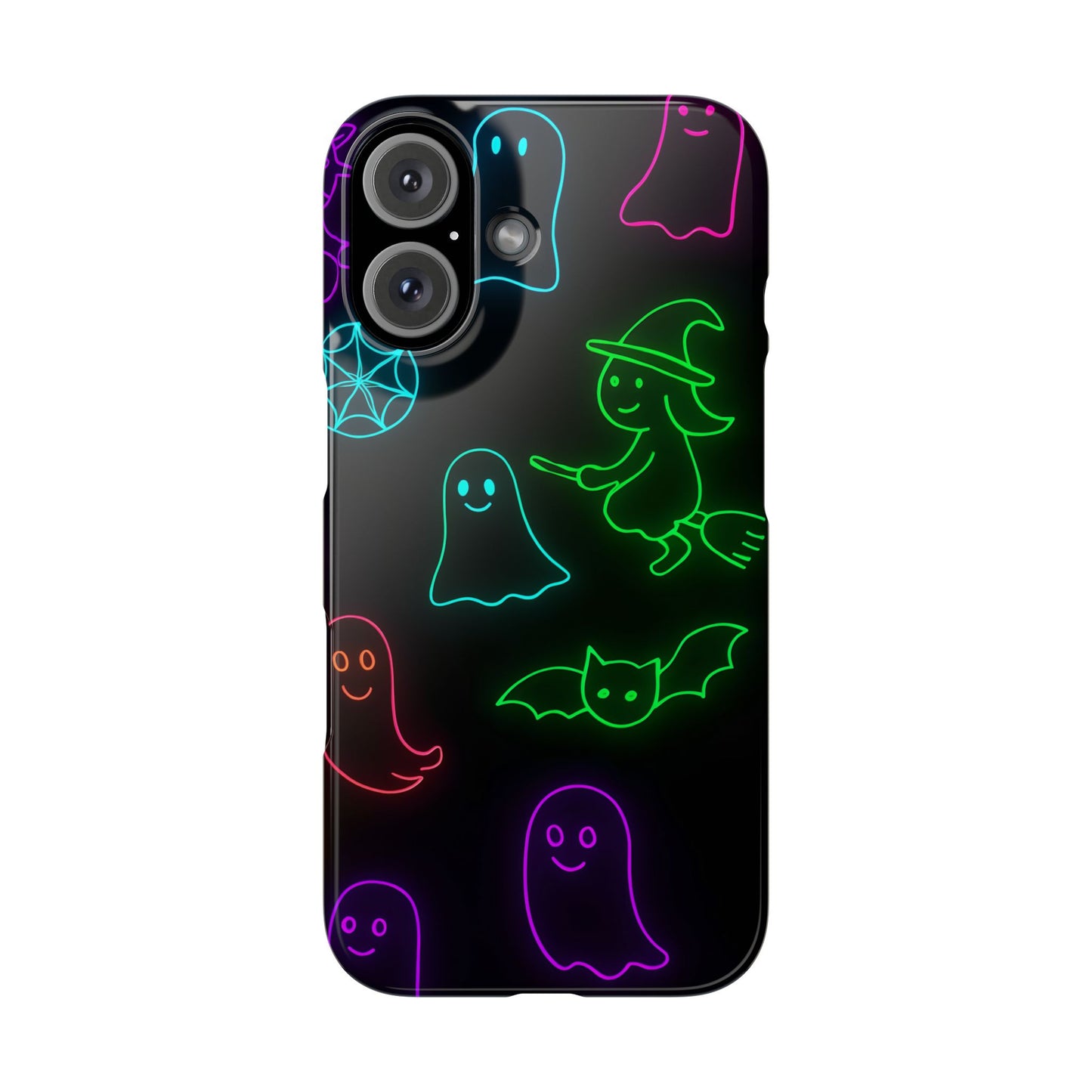 Neon Halloween Phone Case, Cute Ghost Witch Aesthetic Slim Phone Case, Compatible with iPhone, Galaxy, Google