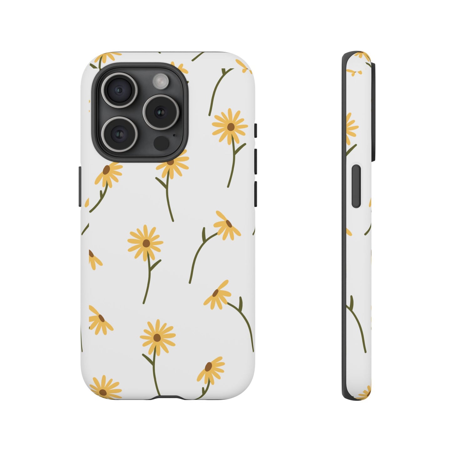 Sunflower Floral Tough Phone Case - Minimal Daisy-Inspired Print, Simple Botanical Aesthetic, Compatible with iPhone, Galaxy, and Google