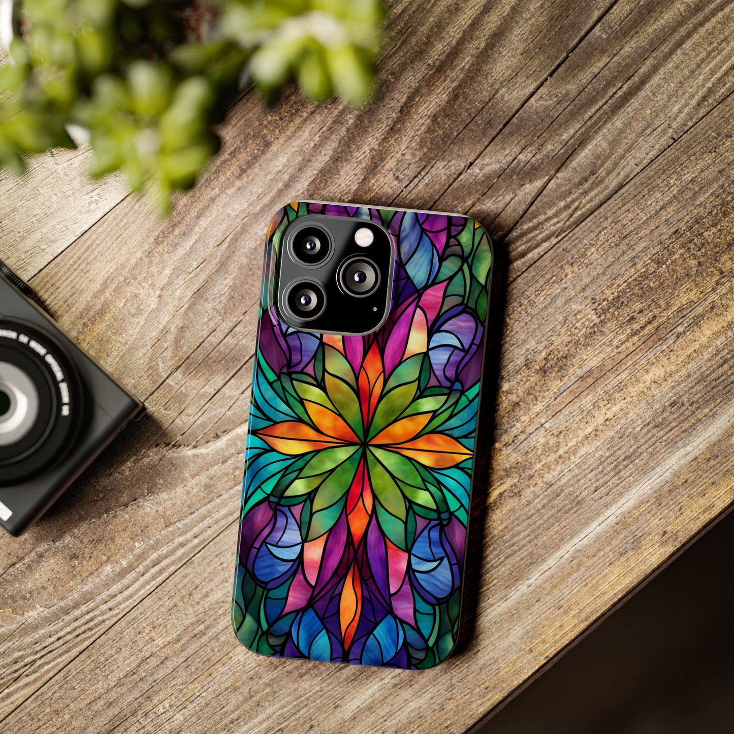 Vibrant Floral Slim Phone Cases, Colorful Cell Phone Cover, Stained Glass Design, Unique Gift for Her, Artistic Accessories, Phone Case