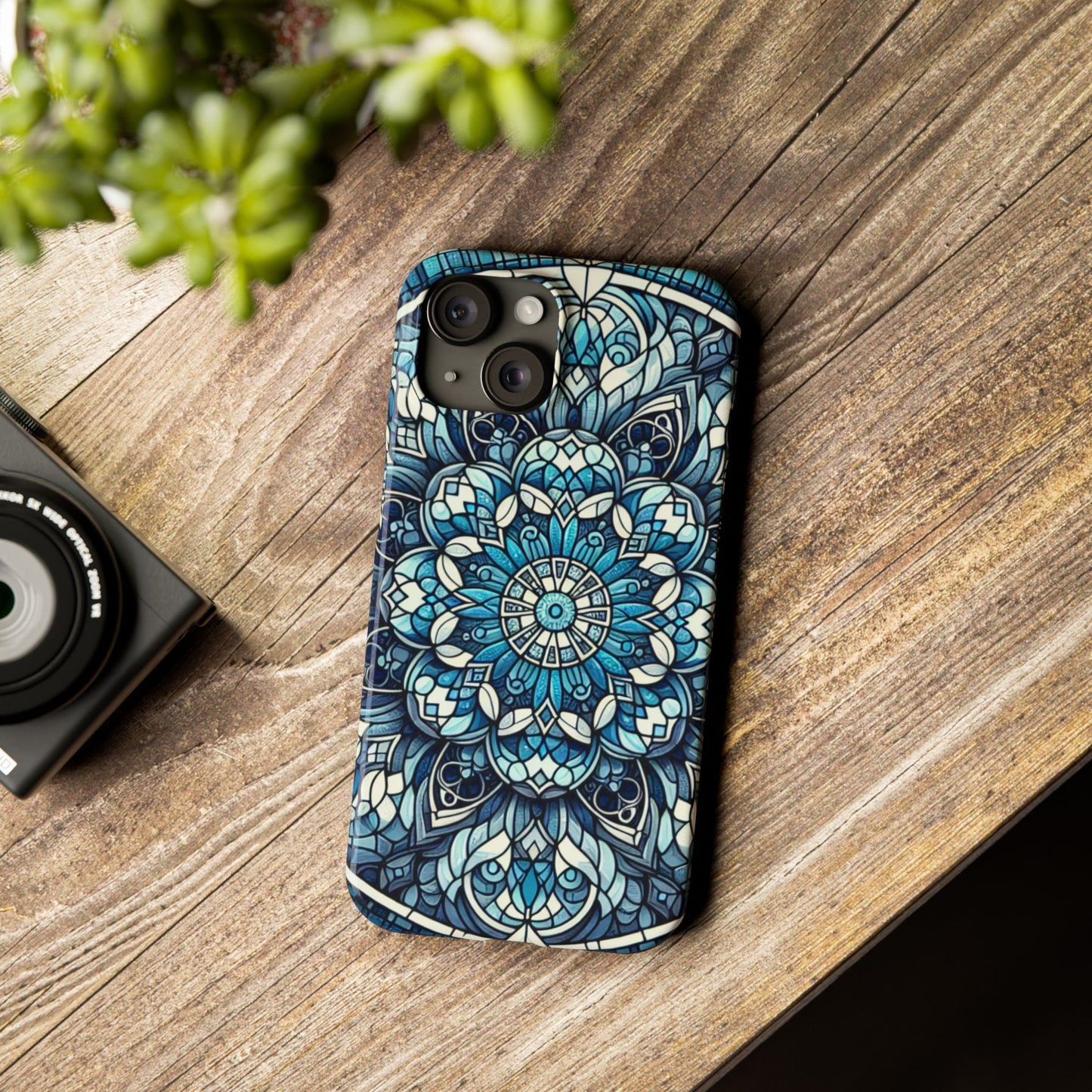 Decorative Slim Phone Case - Blue Mandala Design, Gift for Her, Phone Accessories, Boho Style, Unique Cell Phone Cover, Trendy Tech
