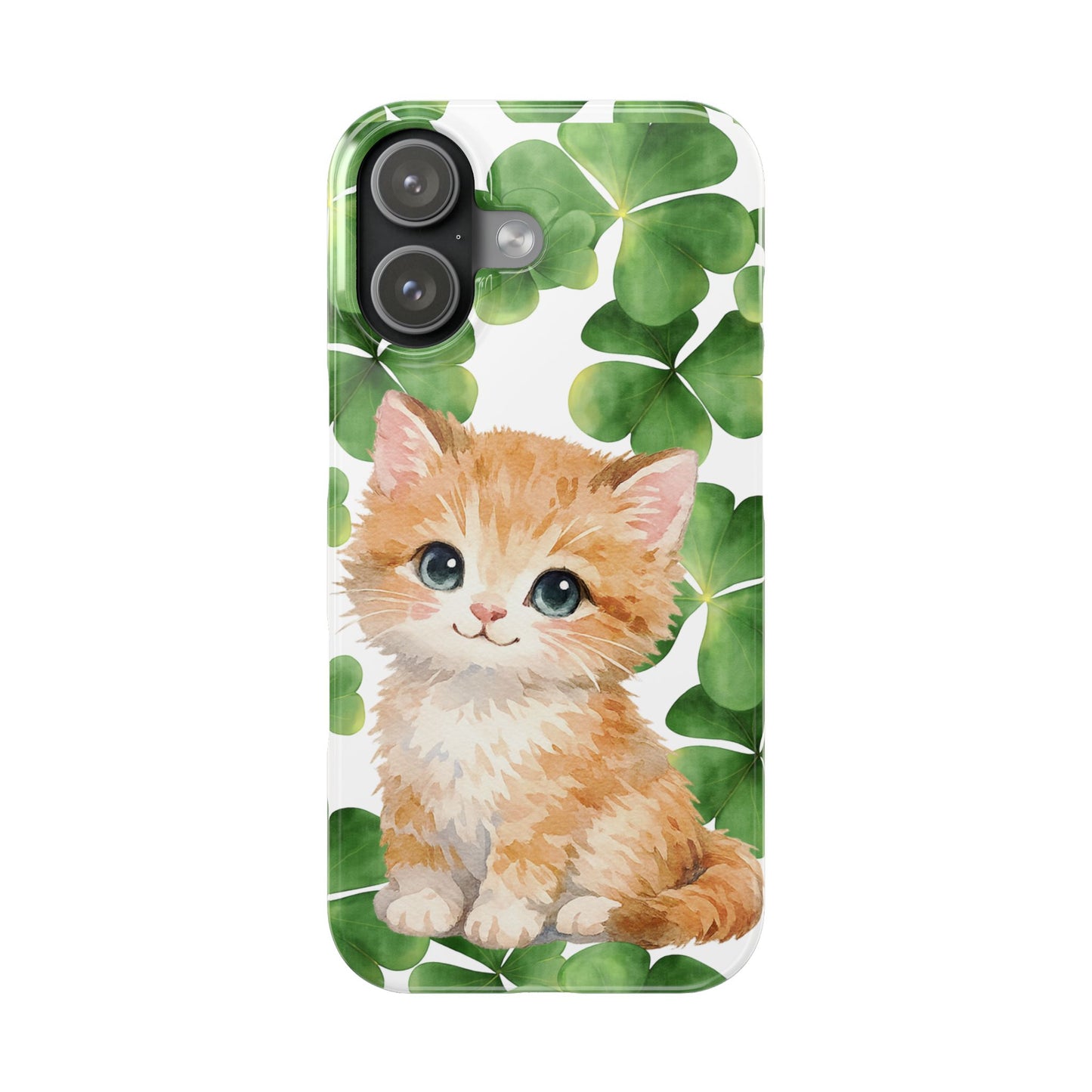Ginger Kitten Slim Phone Case, St Patricks Day Cat Art with Shamrocks, Irish Cat Gift Compatible with iPhone 17, 16, 15, 14, 13, 12, 11