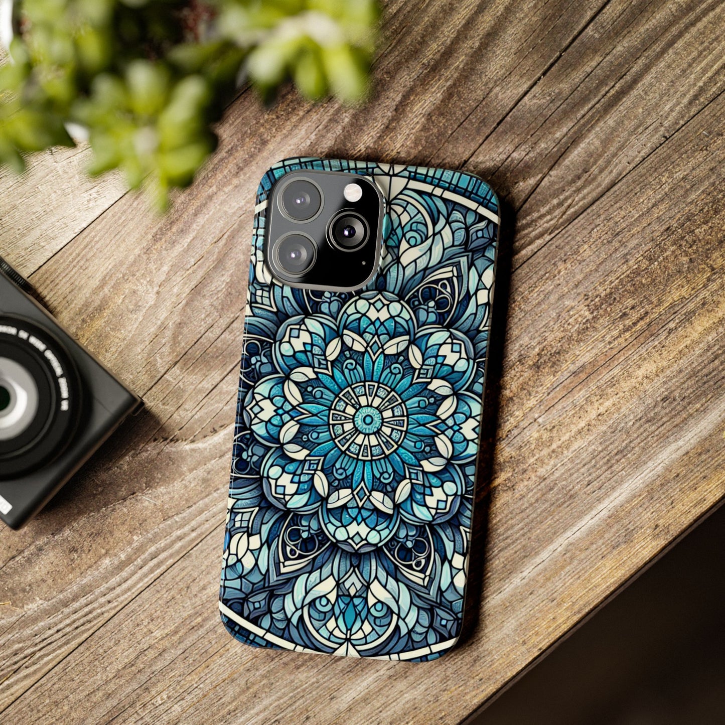 Decorative Slim Phone Case - Blue Mandala Design, Gift for Her, Phone Accessories, Boho Style, Unique Cell Phone Cover, Trendy Tech