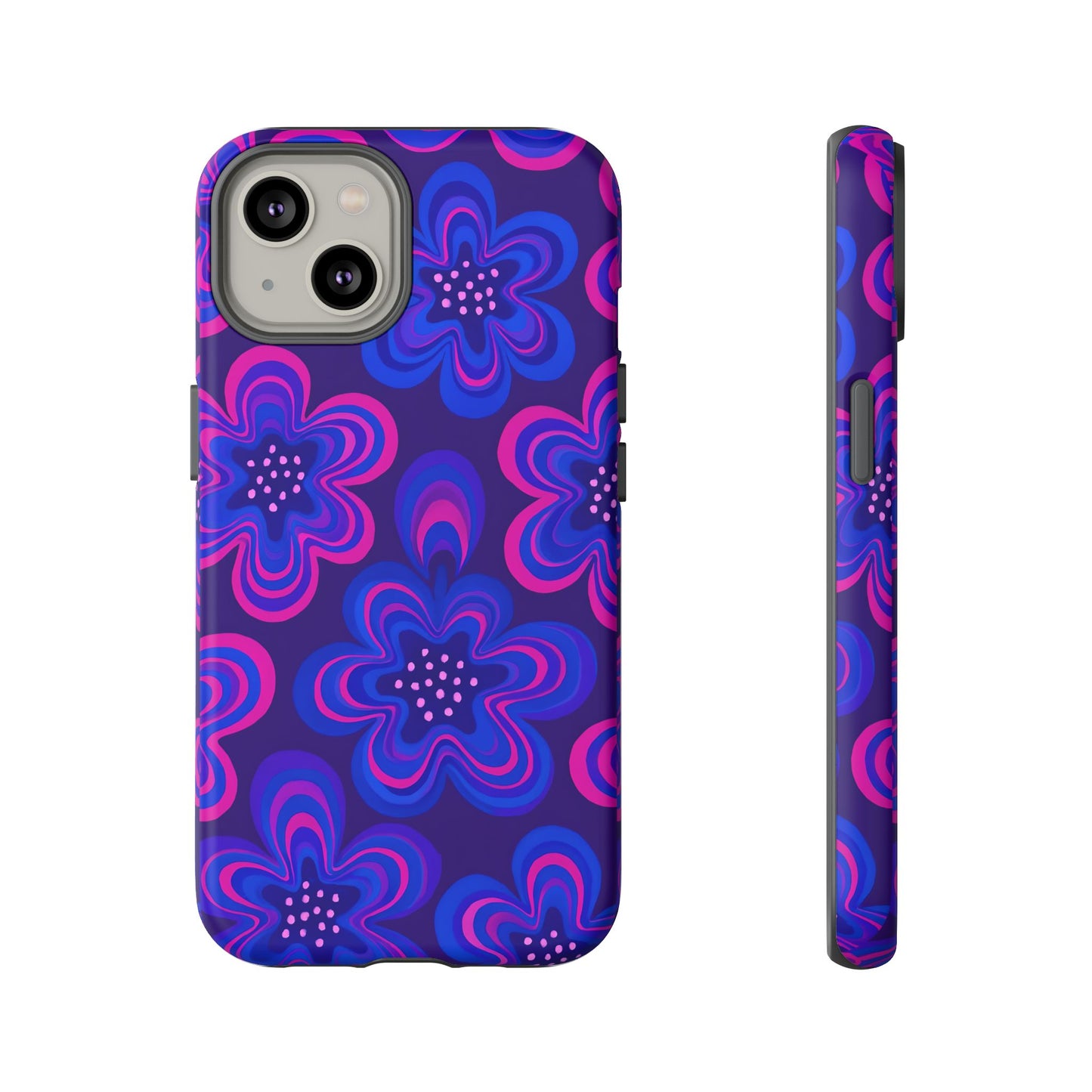 Retro Swirl Flower Tough Phone Case - Groovy Psychedelic Floral Pattern, Funky Vintage Aesthetic, Compatible with iPhone, Galaxy, and Google