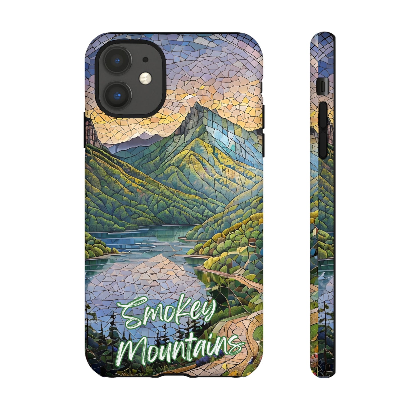 Great Smoky Mountains Mosaic Tough Phone Case Misty Mountain Forest Art, Nature Aesthetic, Compatible with iPhone, Galaxy, and Google Phones