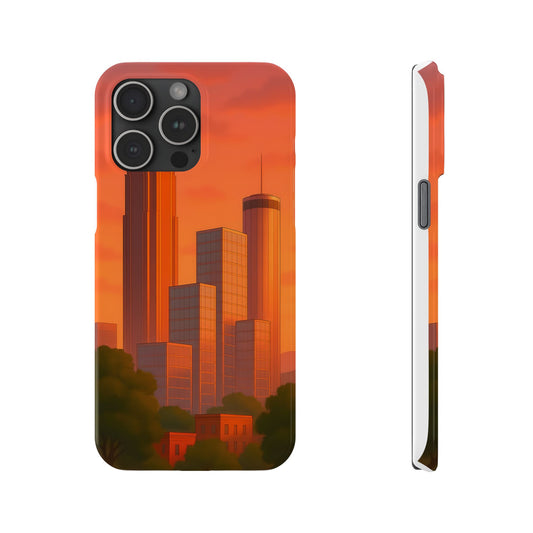 Atlanta Cityscape Slim Phone Case, Neon Night Skyline Sunset Urban Art Aesthetic, Gift for Travelers Compatible with iPhone, Galaxy, Google