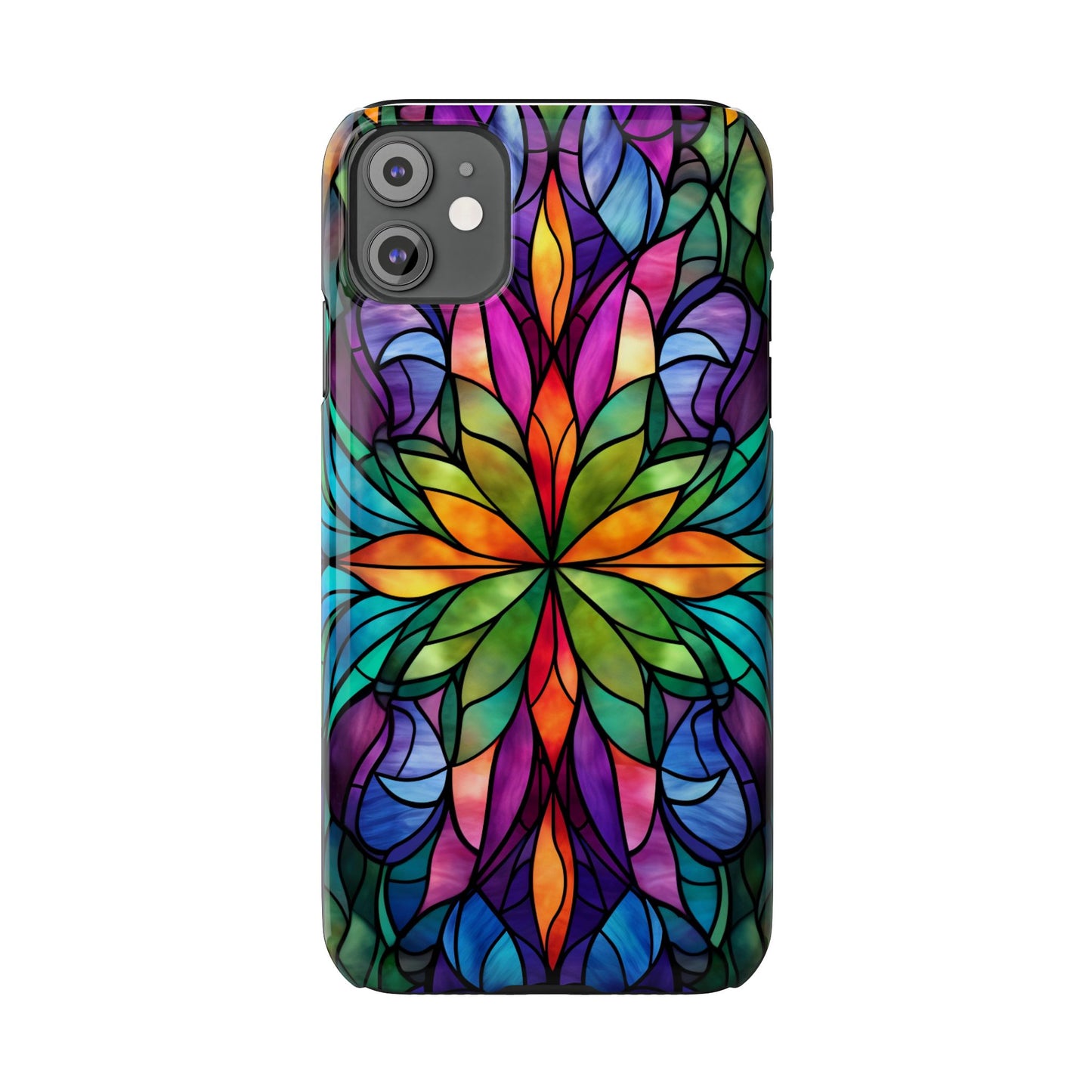 Vibrant Floral Slim Phone Cases, Colorful Cell Phone Cover, Stained Glass Design, Unique Gift for Her, Artistic Accessories, Phone Case