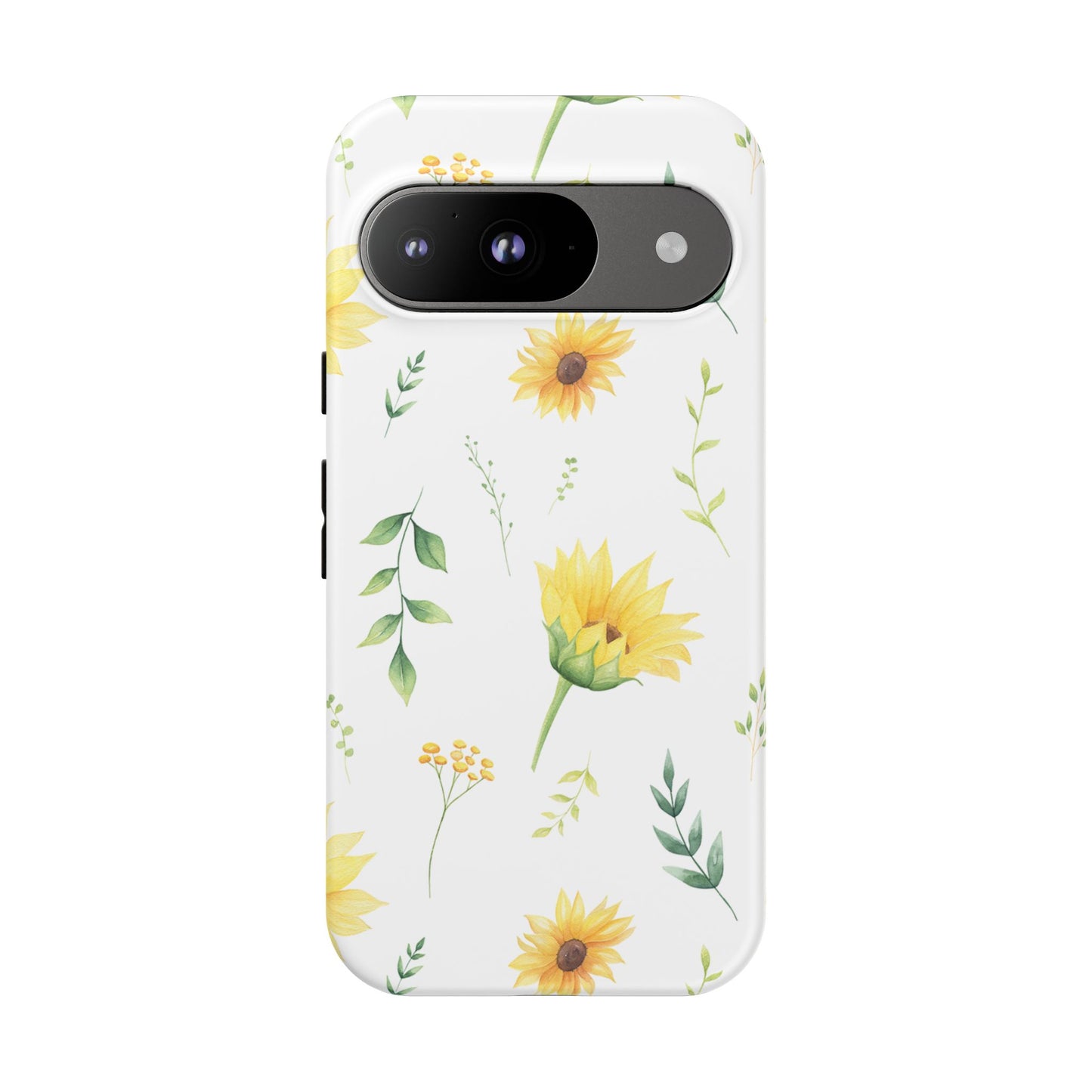 Sunflower Floral Tough Phone Case - Watercolor Botanical Print, Bright Nature Aesthetic, Compatible with iPhone, Galaxy, and Google Phones