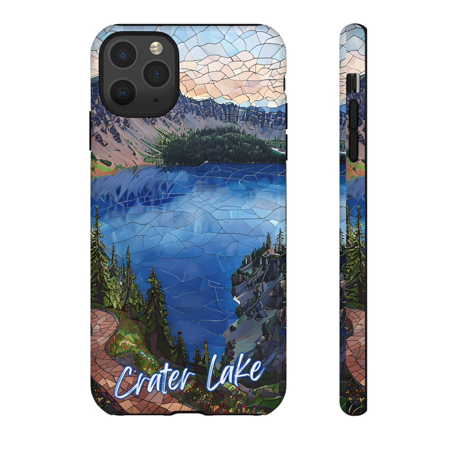 Crater Lake  National Park Oregon  Phone Case, Mosaic Phone Case, Mountain Nature Art, National Park Gift, Scenic Forest Phone Cover