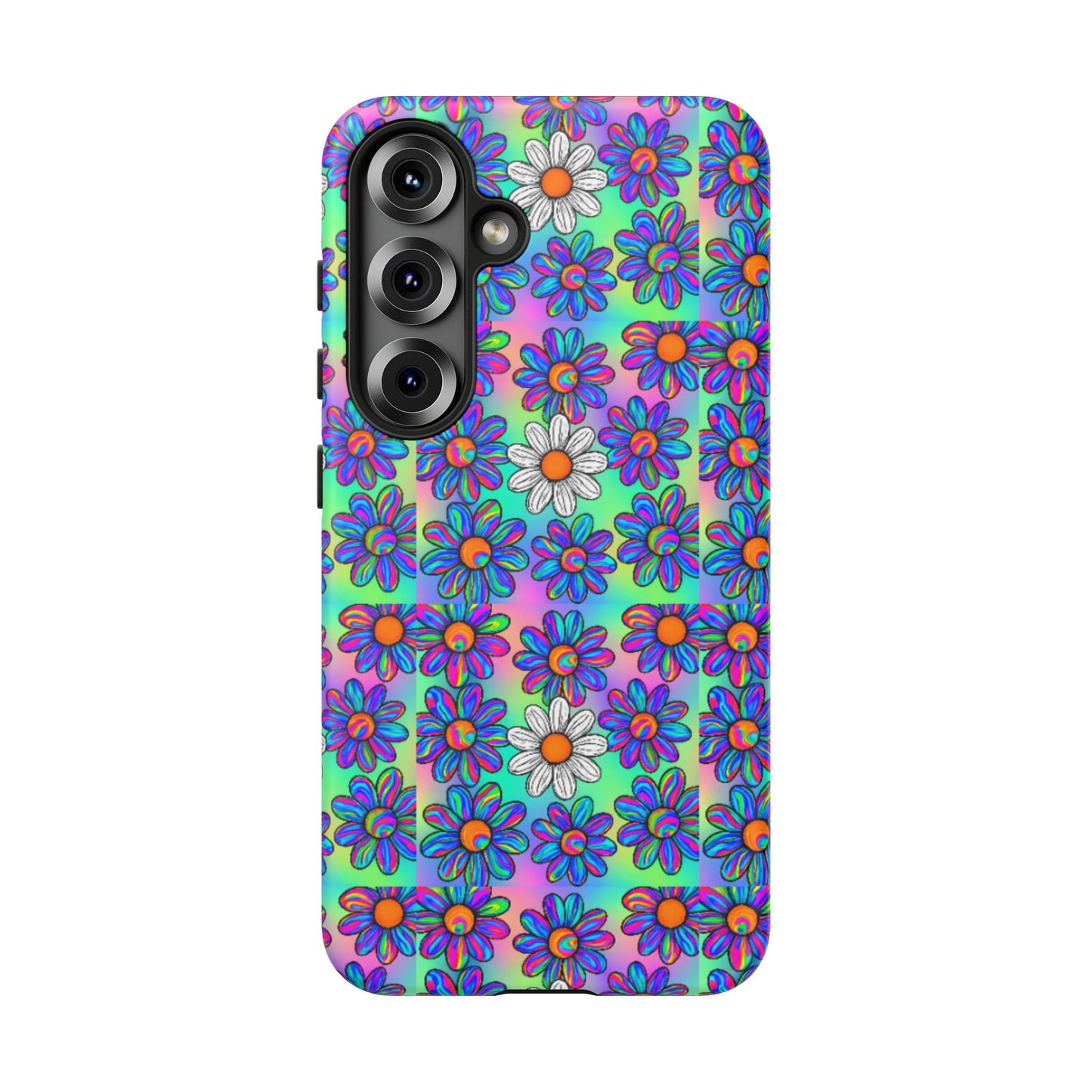 Trippy Daisy Tough Phone Case - Psychedelic Floral Aesthetic, Colorful Groovy Design, Compatible with iPhone, Galaxy, and Google Phones