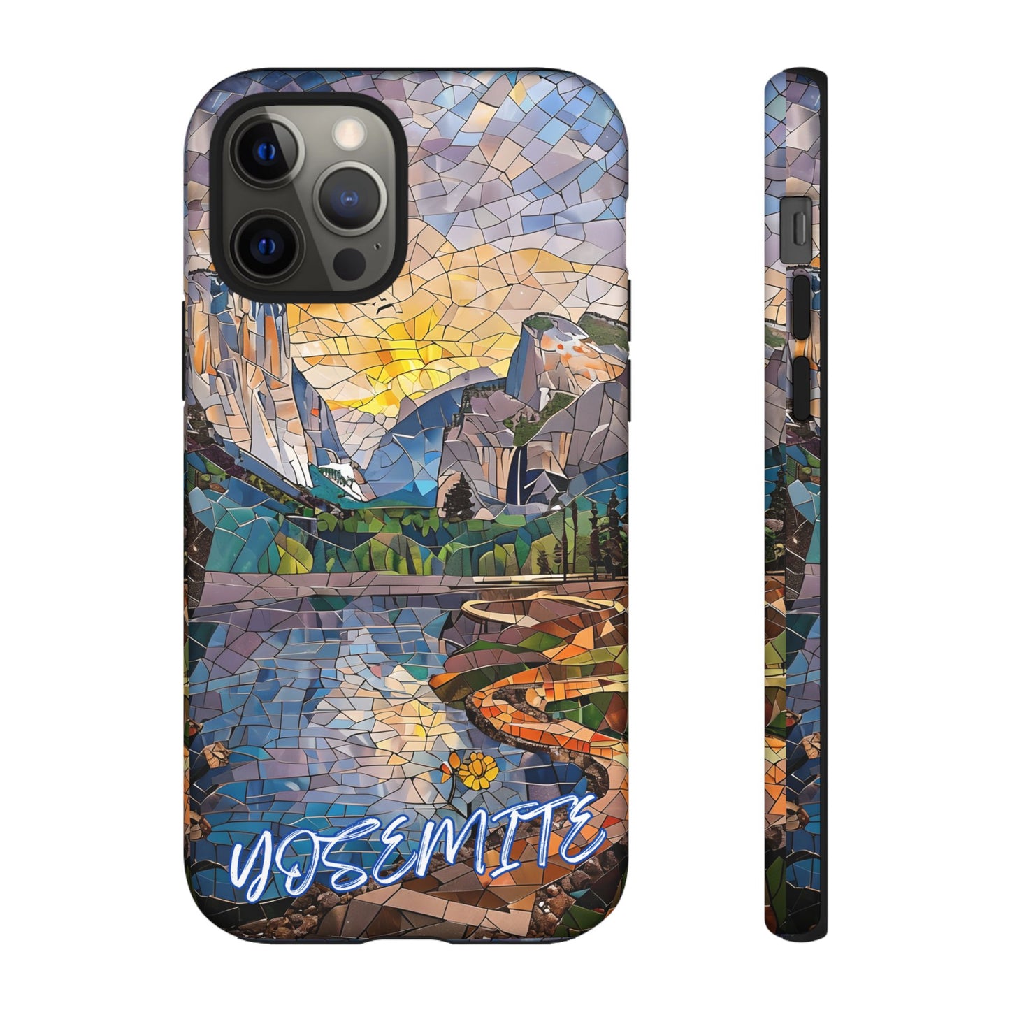 Yosemite Mosaic Tough Phone Case - Mountain Nature Art, Scenic Forest Aesthetic, Compatible with iPhone, Galaxy, and Google Phones