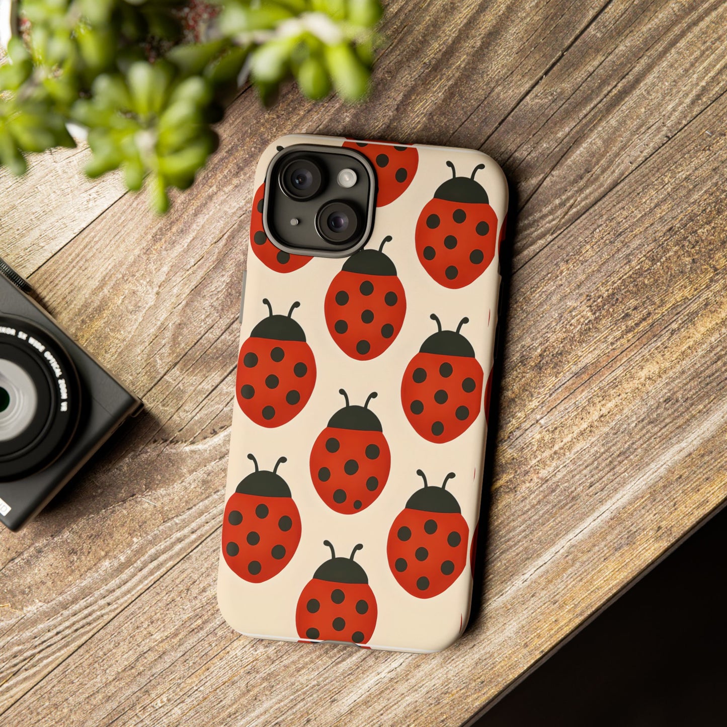 Cute Ladybug Tough Phone Case - Red and Black Insect Pattern, Nature-Inspired Design, Compatible with iPhone, Galaxy, and Google Phones