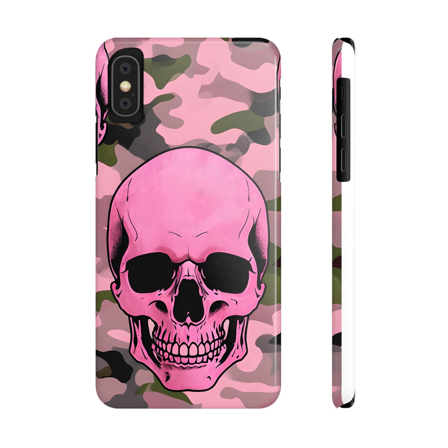 Pink Camo Skull Phone Case, Slim Case for iPhone, Edgy Phone Accessory, Unique Gift for Her, Trendy Tech Lover