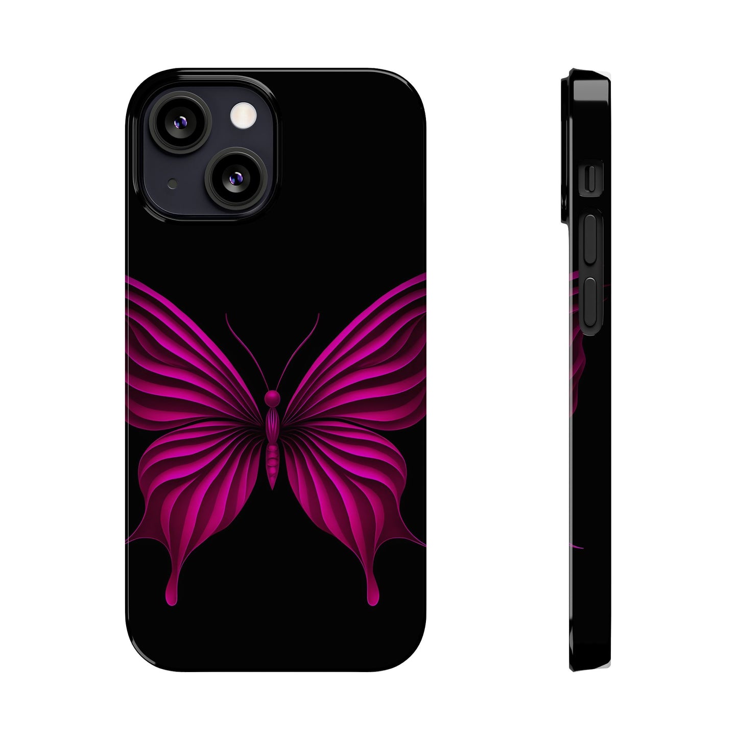 Pink Butterfly Phone Case, Elegant Insect Art, Black Aesthetic Slim Phone Case Compatible with iPhone, Galaxy, Google
