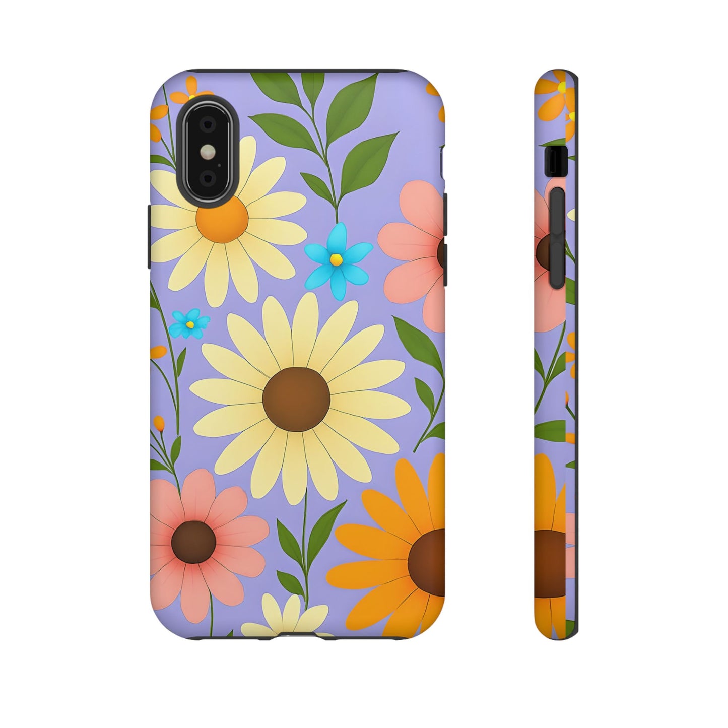 Minimal Daisy Flower Tough Phone Case - Retro Coquette Floral Print, Cute Soft Aesthetic, Compatible with iPhone, Galaxy, and Google Phones