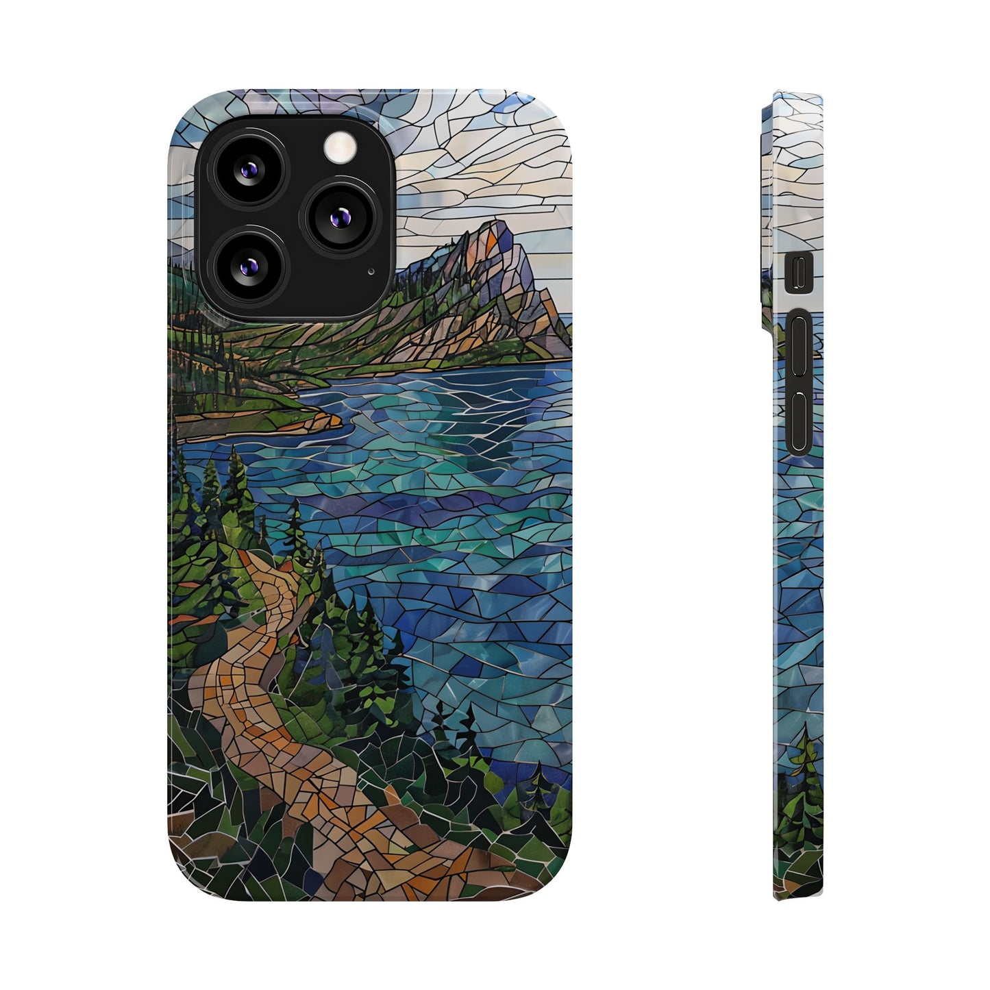 Isle Royale Mosaic Slim Phone Case, Remote Island Wilderness Art, Great Lakes Nature Aesthetic, Eco-Friendly Phone Accessory
