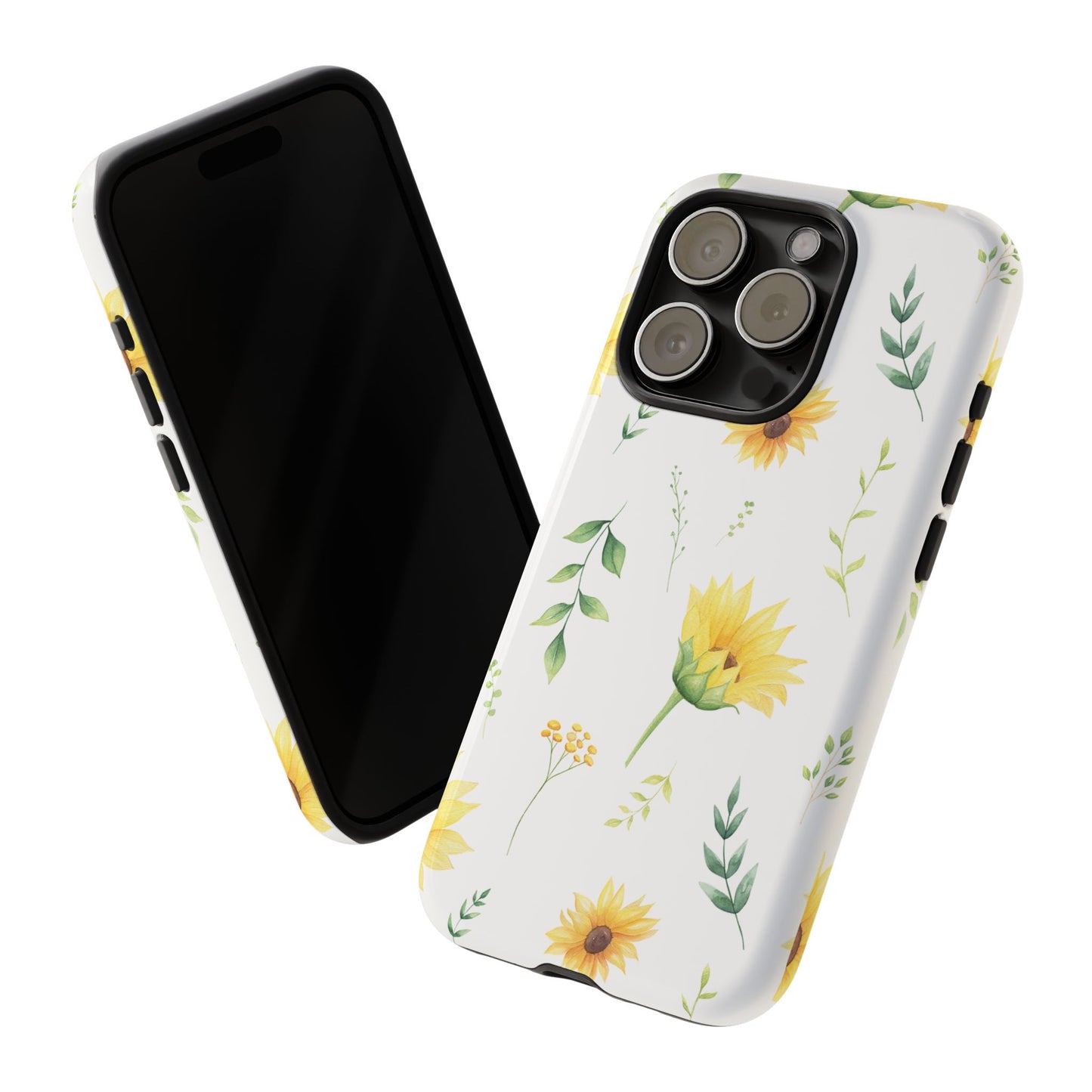 Sunflower Floral Tough Phone Case - Watercolor Botanical Print, Bright Nature Aesthetic, Compatible with iPhone, Galaxy, and Google Phones