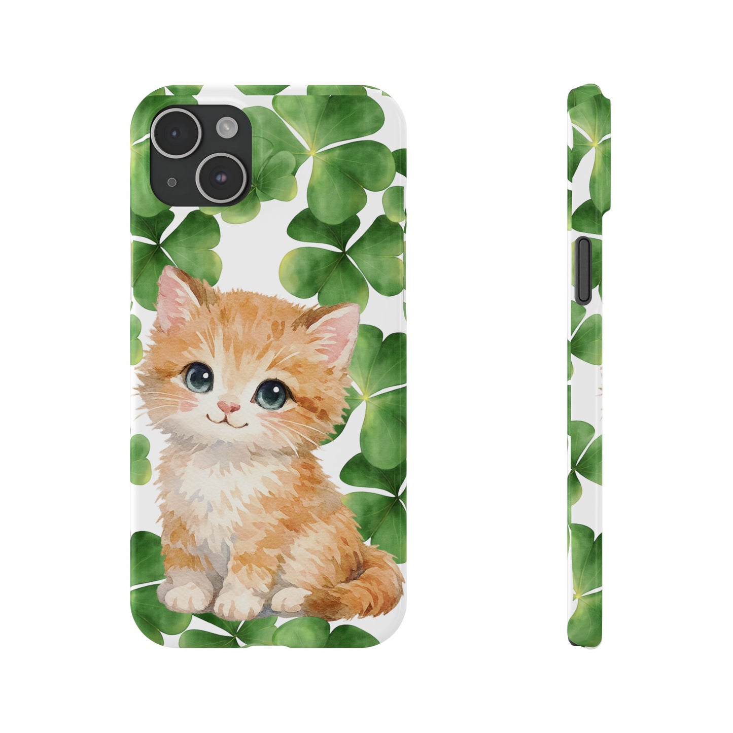 Ginger Kitten Slim Phone Case, St Patricks Day Cat Art with Shamrocks, Irish Cat Gift Compatible with iPhone 17, 16, 15, 14, 13, 12, 11