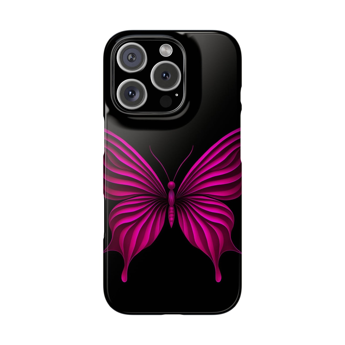 Pink Butterfly Phone Case, Elegant Insect Art, Black Aesthetic Slim Phone Case Compatible with iPhone, Galaxy, Google