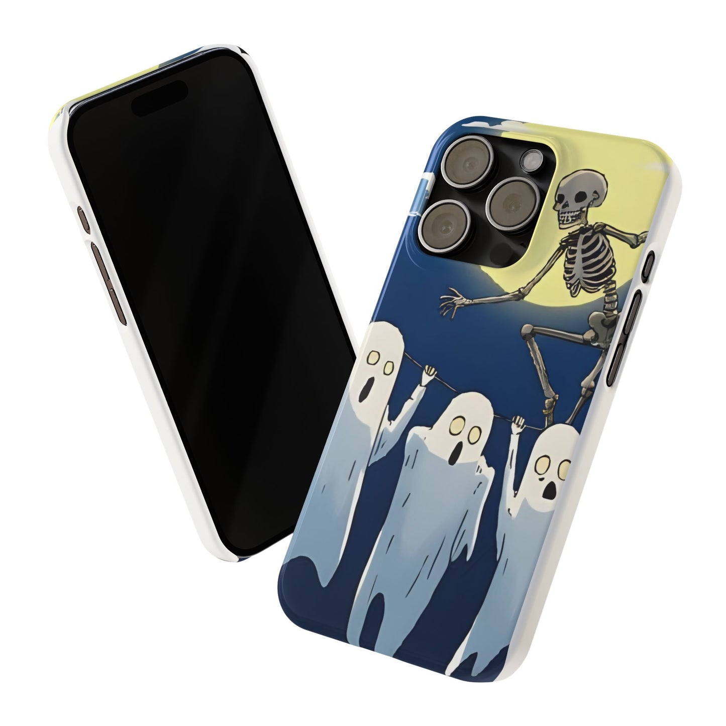 Jumping Skeleton Slim Phone Case - Halloween Aesthetic, Creepy Cute Ghost Cartoon Style, Compatible with iPhone, Galaxy, and Google Phones