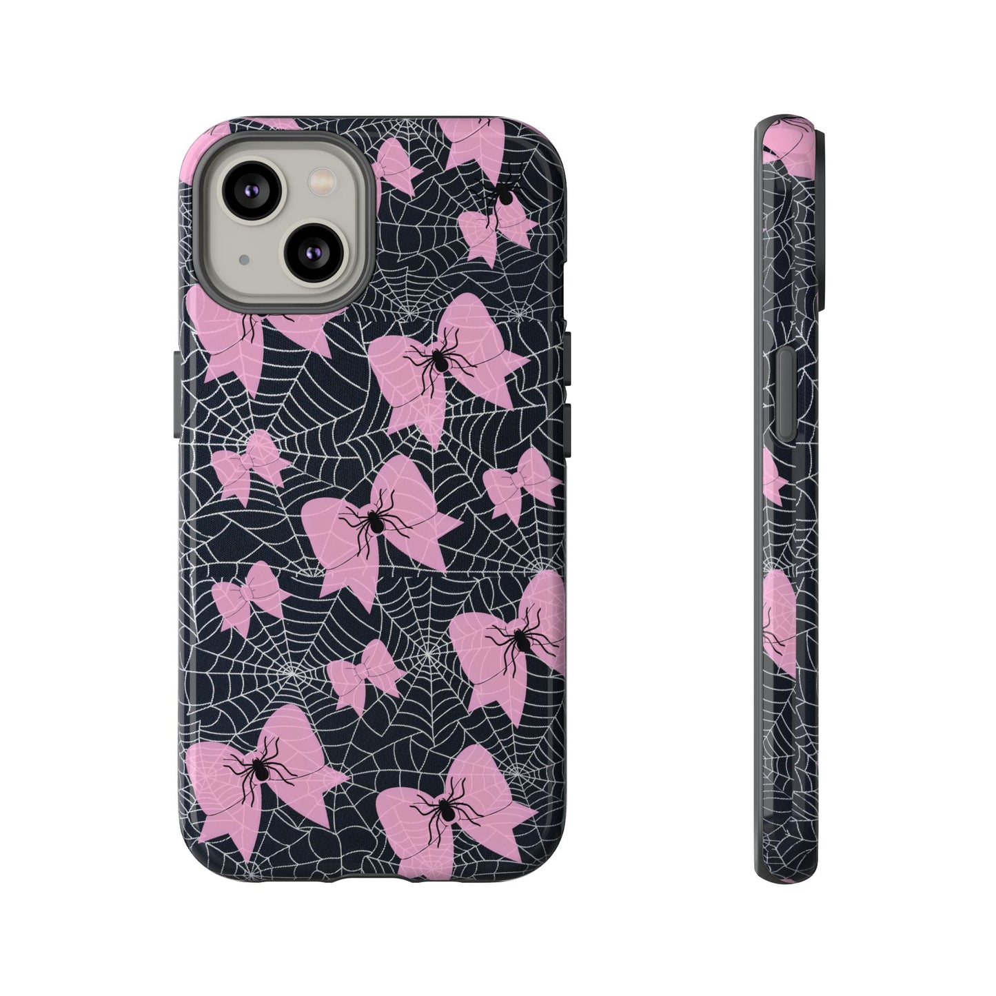 Pink Spider Bow Phone Case, Goth Coquette Spiderweb Phone Cover Creepy Cute Halloween Aesthetic Case Spooky Glam Girl Accessory for Alt Fans