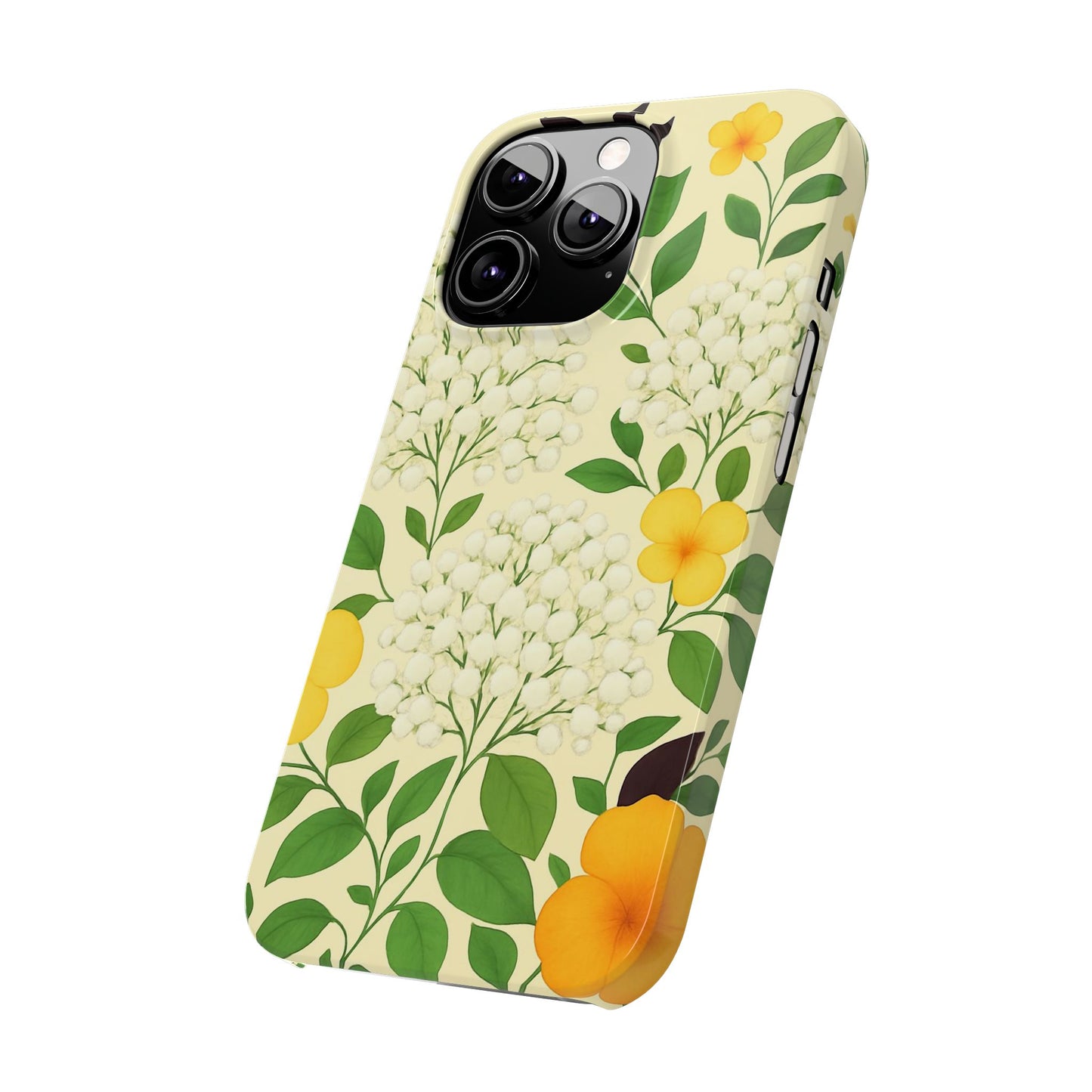 Delicate Floral Print Phone Case, Autumn Botanical Slim Phone Case, Aesthetic Flower Phone Cover Compatible with iPhone, Galaxy, Google