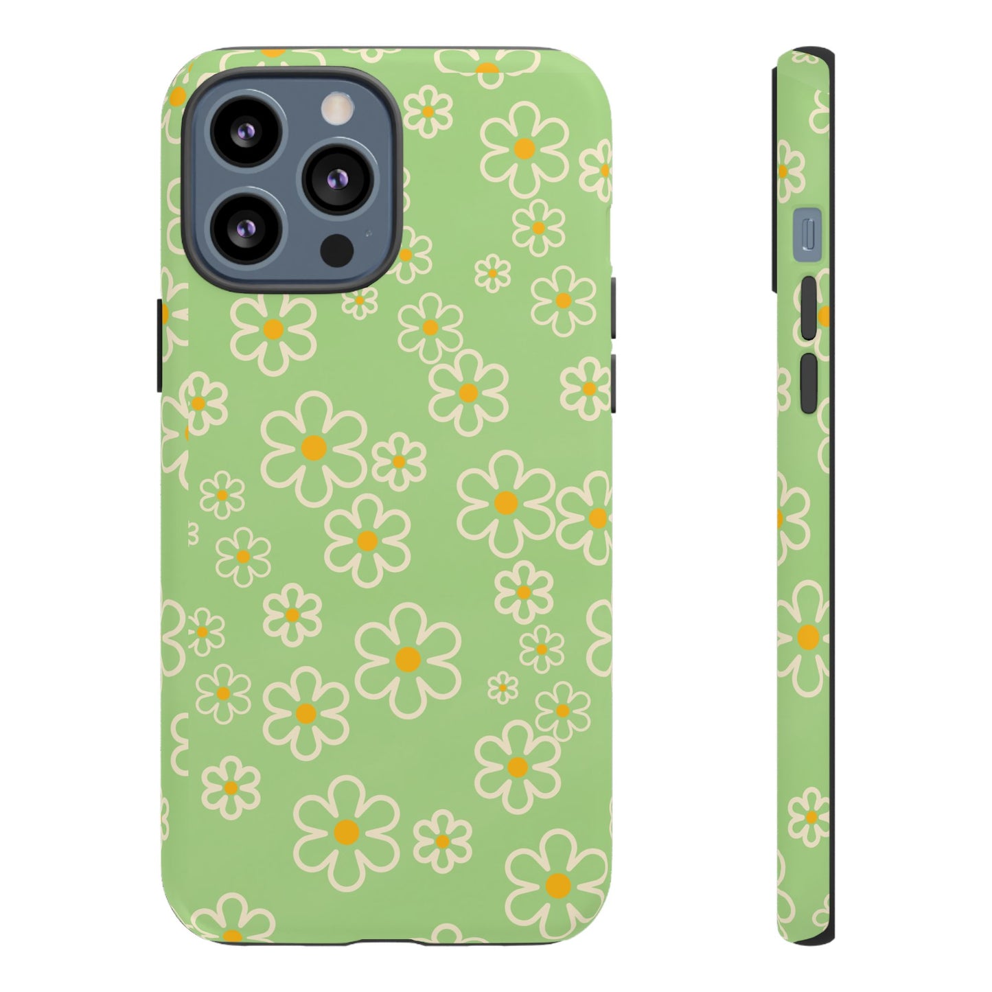 Minimal Daisy Flower Tough Phone Case - Retro Coquette Floral Print, Cute Soft Aesthetic, Compatible with iPhone, Galaxy, and Google Phones