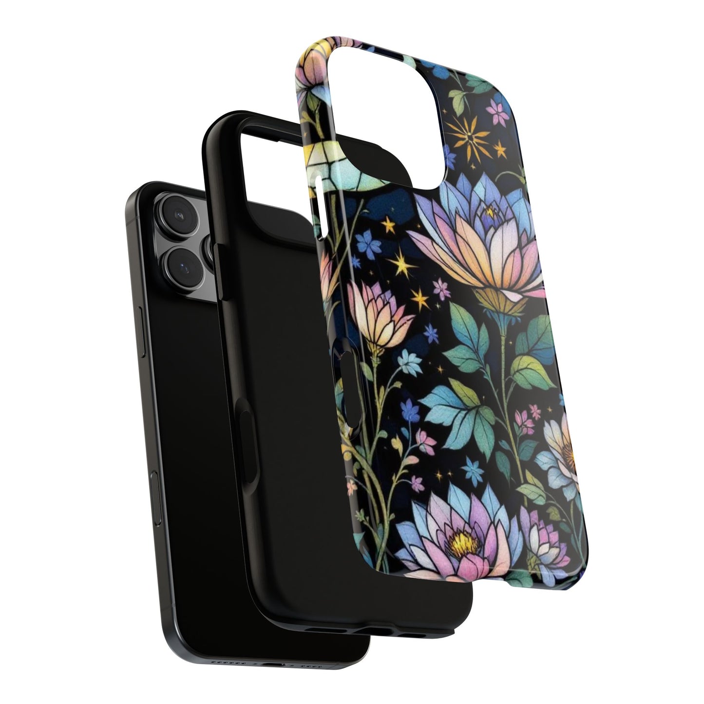 Mystic Stained Glass Lotus Dark Floral Phone Case, Artistic and Protective Magical Design Tough Cover compatible with iPhone ,Samsung Models
