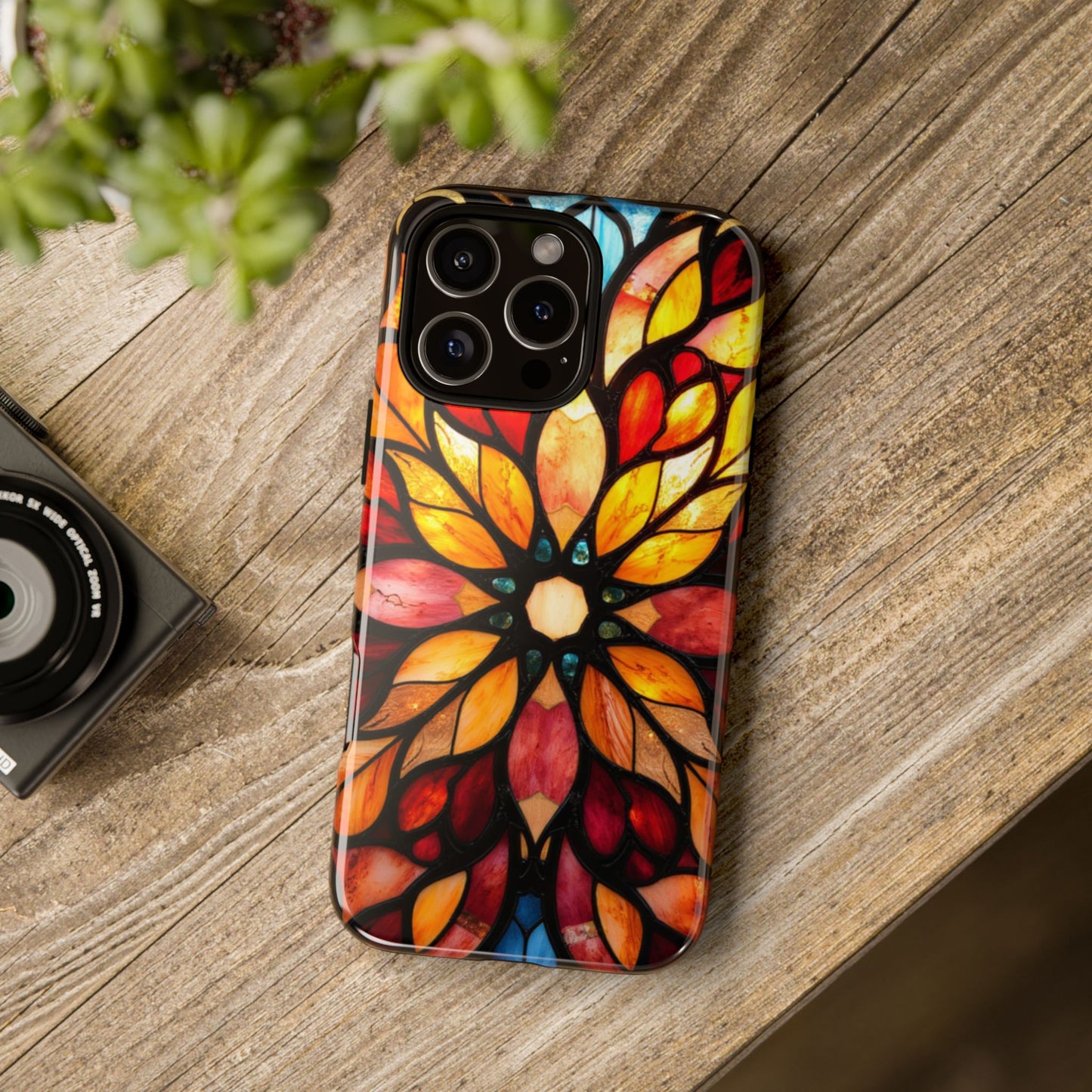 Stained Glass Mandala Phone Case Boho Floral Design compatible with iPhone 16 Pro Max Plus 15 14 13 12 11 X Samsung, Pixel- Protective Cover