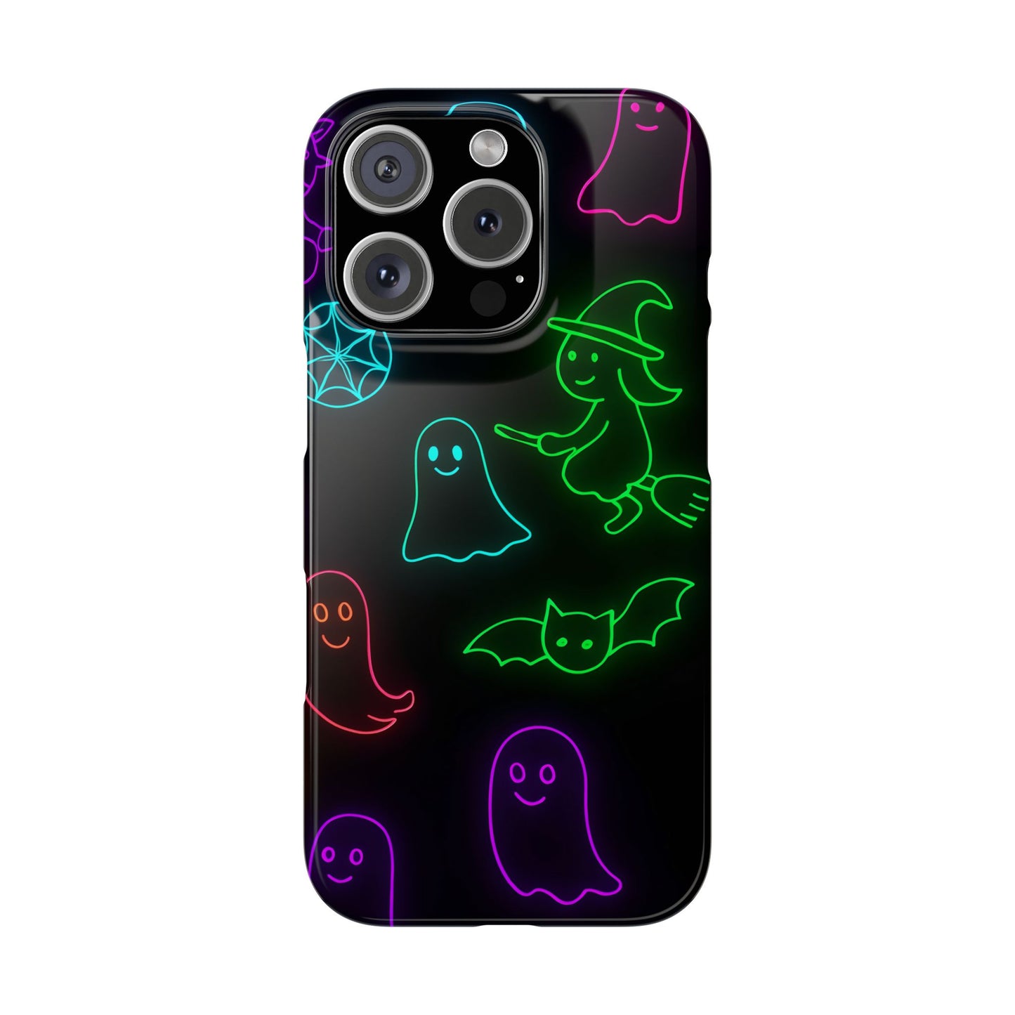 Neon Halloween Phone Case, Cute Ghost Witch Aesthetic Slim Phone Case, Compatible with iPhone, Galaxy, Google