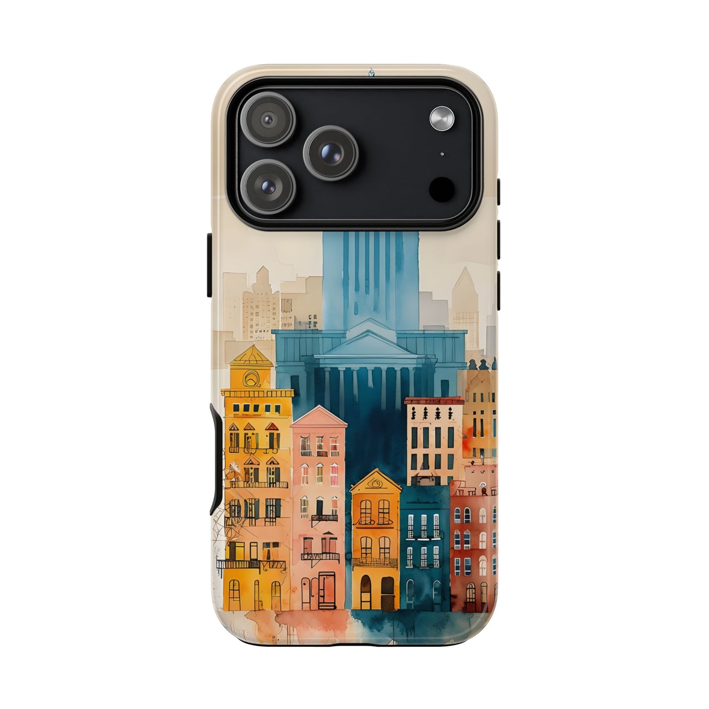 Cityscape Tough Phone Case, Philadelphia Skyline Art, Colorful Urban Design, compatible with iPhone 17, 16, 15, 14, 13, Galaxy, Google