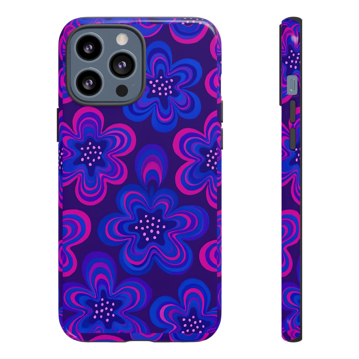 Retro Swirl Flower Tough Phone Case - Groovy Psychedelic Floral Pattern, Funky Vintage Aesthetic, Compatible with iPhone, Galaxy, and Google