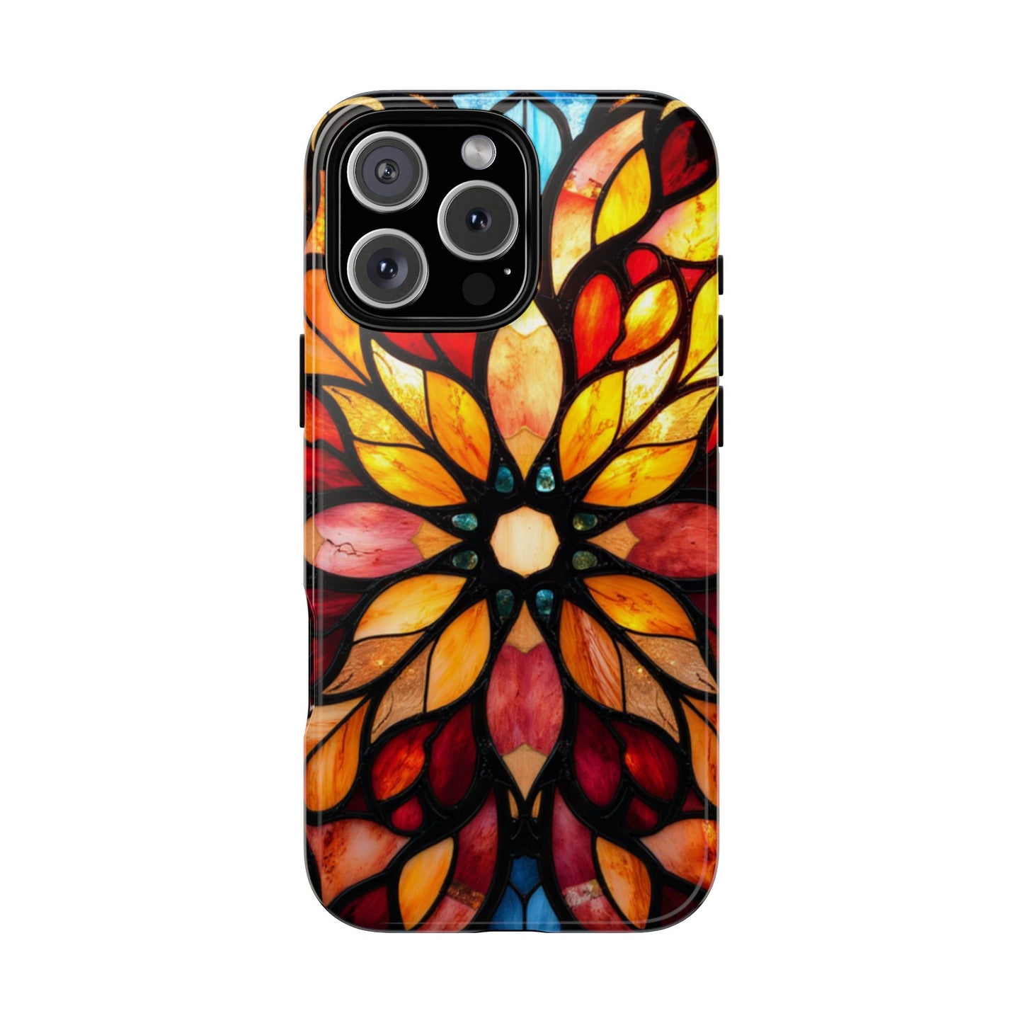 Stained Glass Mandala Phone Case Boho Floral Design compatible with iPhone 16 Pro Max Plus 15 14 13 12 11 X Samsung, Pixel- Protective Cover