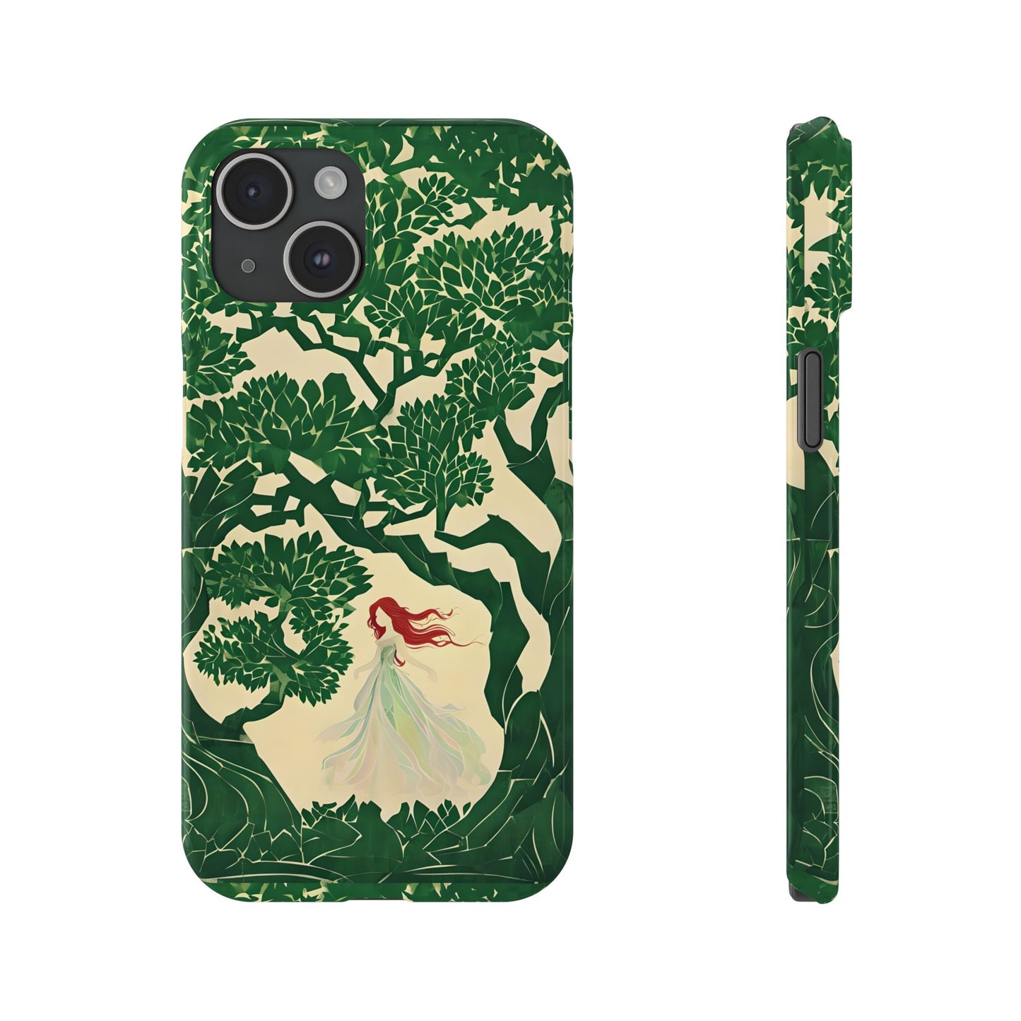 Ginger Fairy Slim Phone Case, Enchanted Forest Redhead Art, Irish Green Fantasy Cover Compatible with iPhone 17, 16, 15, 14, 13, 12, 11