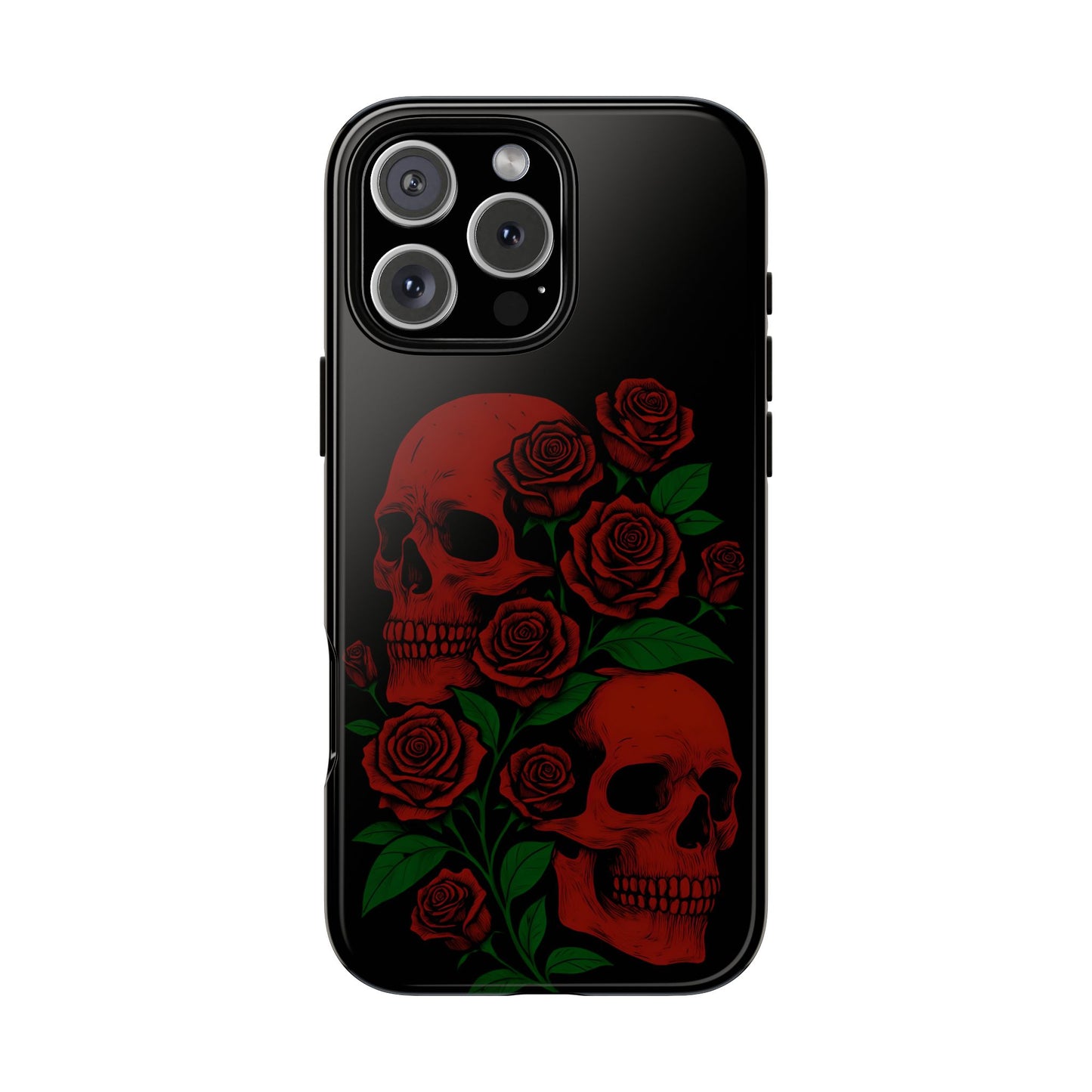 Skull and Roses Tough Phone Case - Gothic Floral Aesthetic, Dark Halloween Vibes, Compatible with iPhone, Galaxy, and Google Phones
