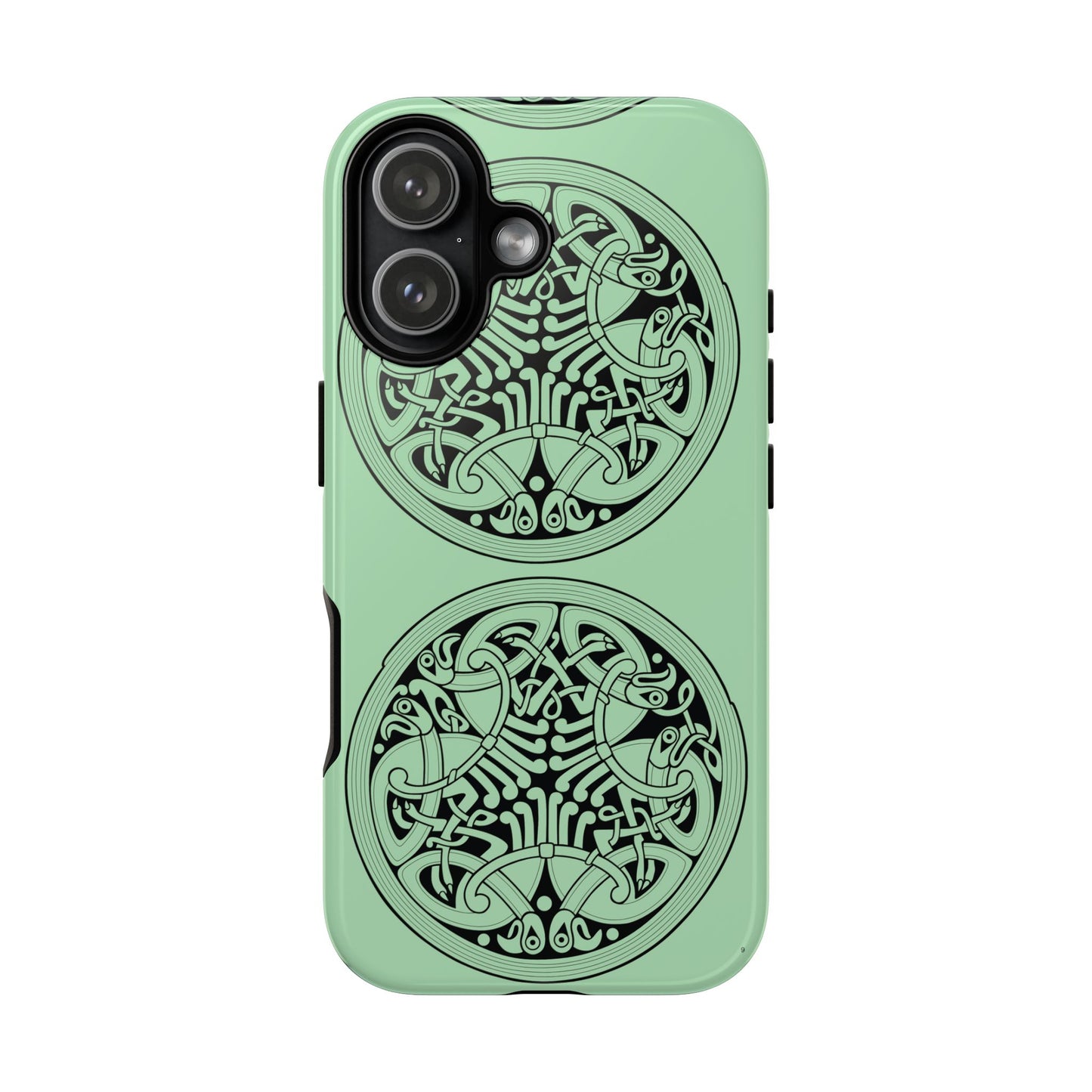 Tough Case Celtic Medallion Mint Green Design Phone Cover Compatible with iPhone 17, 16, 15, 14, 13, Galaxy, Google, Irish Heritage Pattern