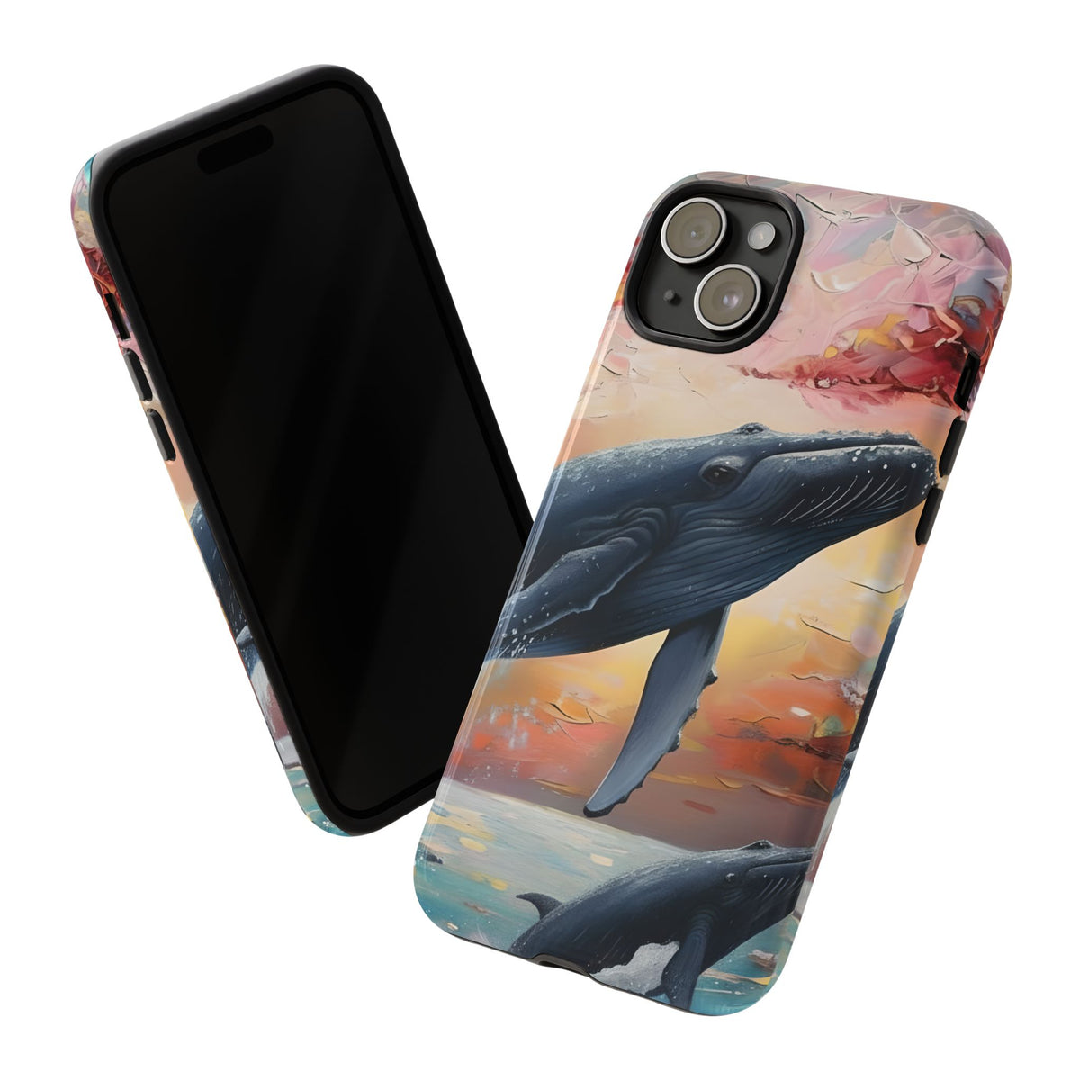 Whale Ocean Scenery Tough Phone Case, Oil Painting, Sunset Sea Life Compatible with iPhone 17, 16, 15, 14, 13, Galaxy, Google