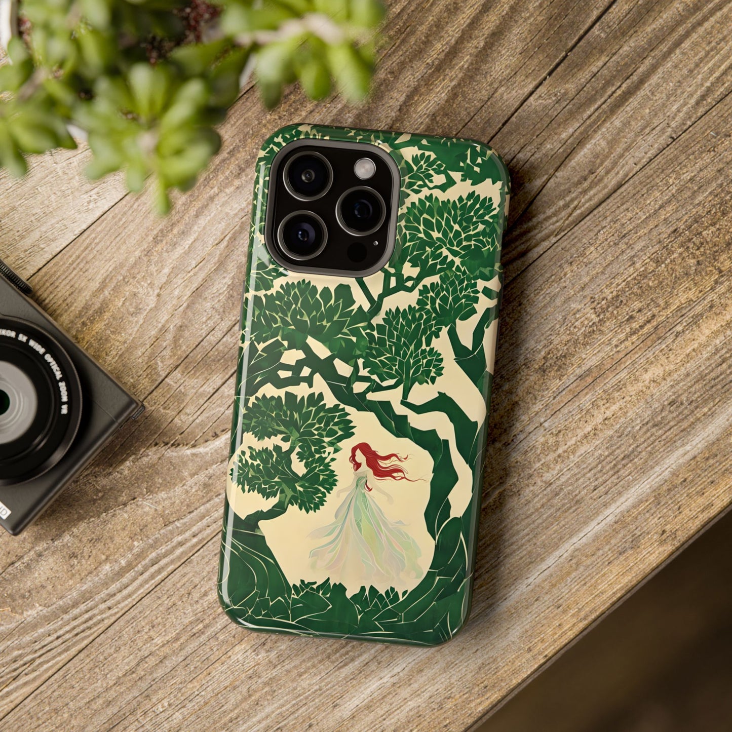 Ginger Fairy Magnetic Phone Case, Enchanted Forest Redhead Art, Irish Green Fantasy Compatible with iPhone 17, 16, 15, 14, 13