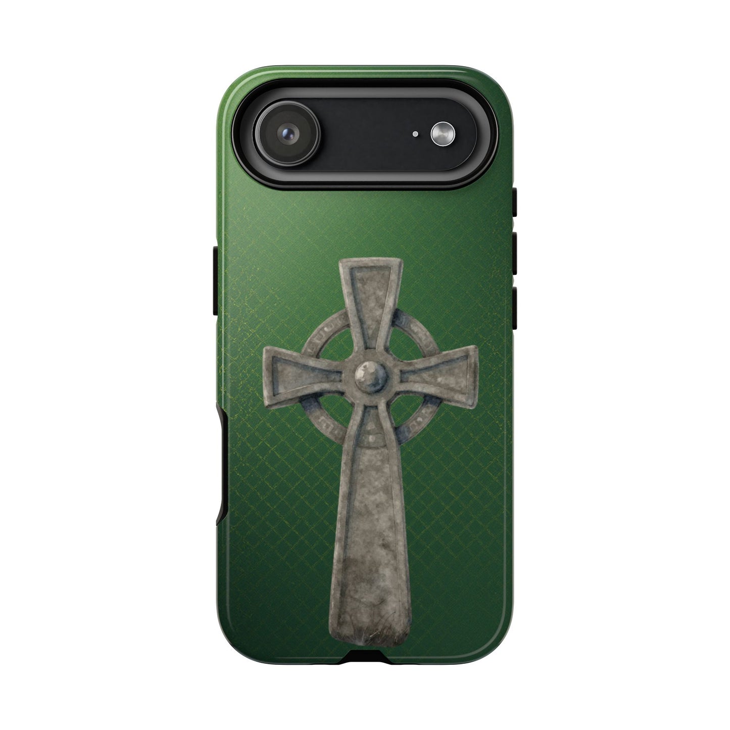 Stone Celtic Cross Tough Phone Case Emerald Irish Heritage Symbol Compatible with iPhone 17 16 15 14 13 Galaxy Google