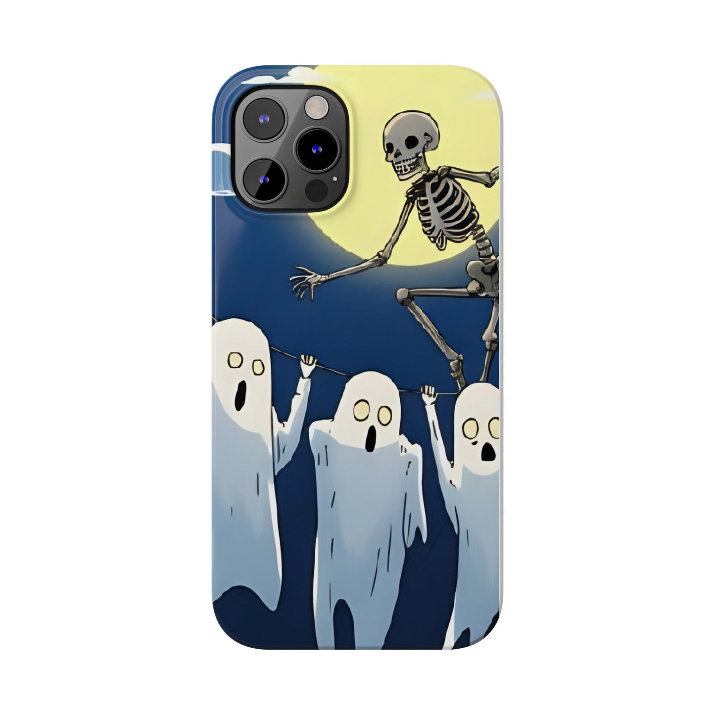 Jumping Skeleton Slim Phone Case - Halloween Aesthetic, Creepy Cute Ghost Cartoon Style, Compatible with iPhone, Galaxy, and Google Phones