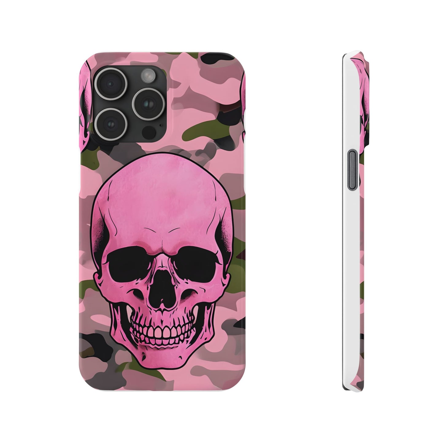 Pink Camo Skull Phone Case, Slim Case for iPhone, Edgy Phone Accessory, Unique Gift for Her, Trendy Tech Lover