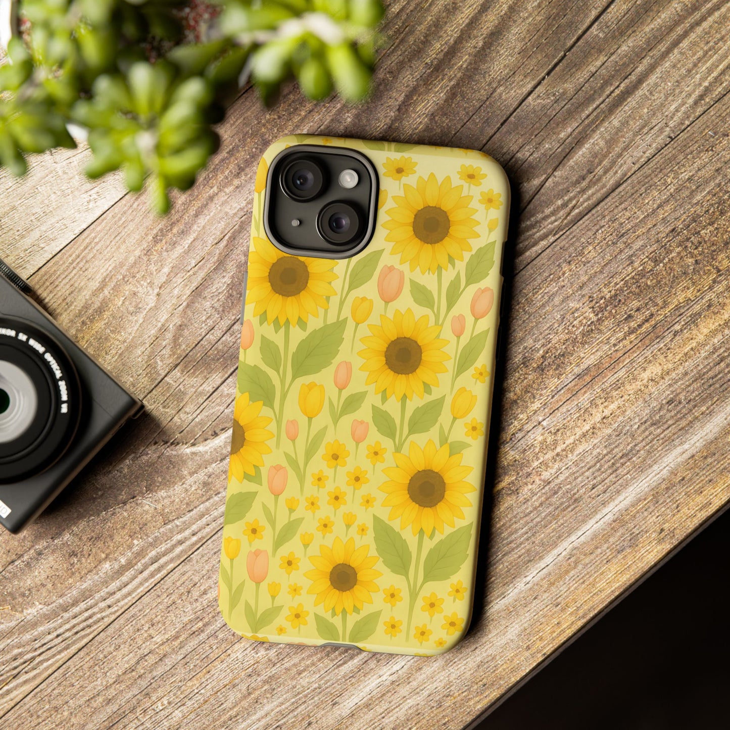 Sunflower Floral Phone Case, Watercolor Botanical Print, Aesthetic Tough Phone Case, Compatible with iPhone, Galaxy, Google