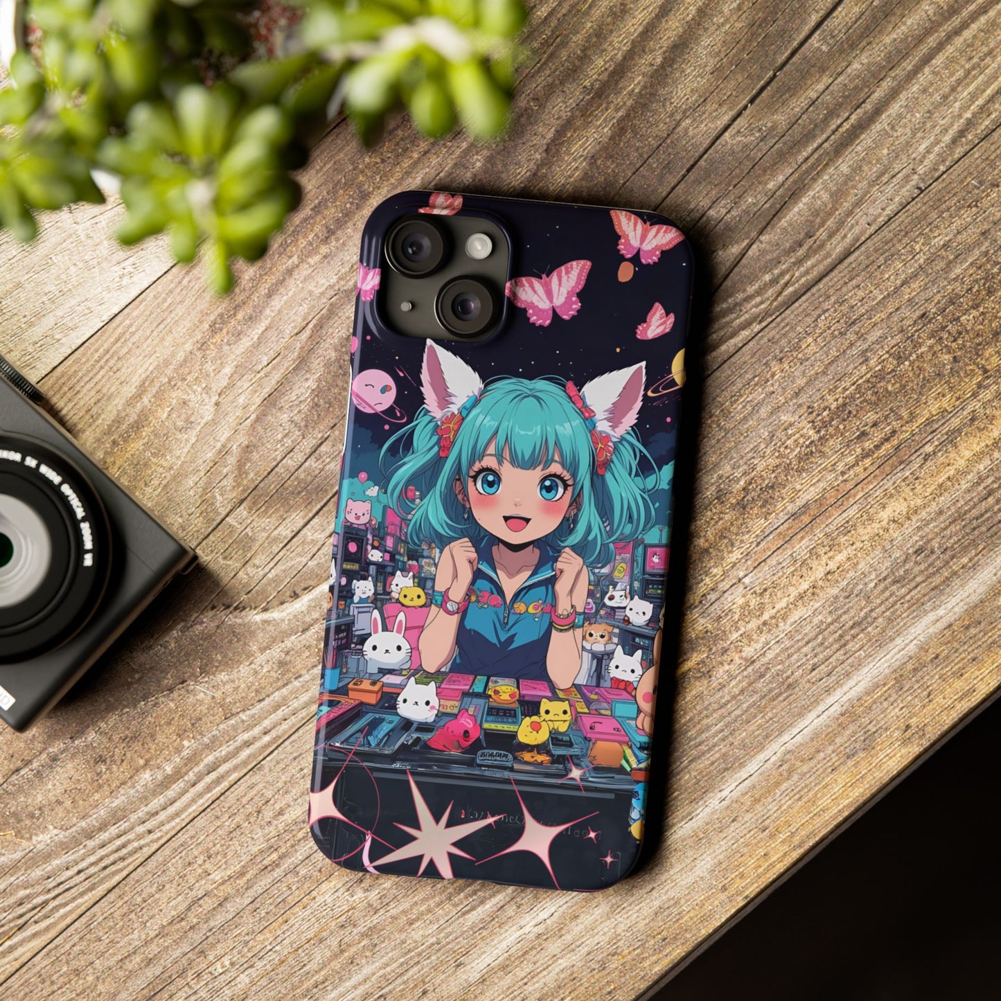 Y2K Anime Girl Slim Phone Case, Kawaii Vaporwave Style, Cute Maximalist Aesthetic, Anime Design, Slim Protection, Aesthetic Accessory