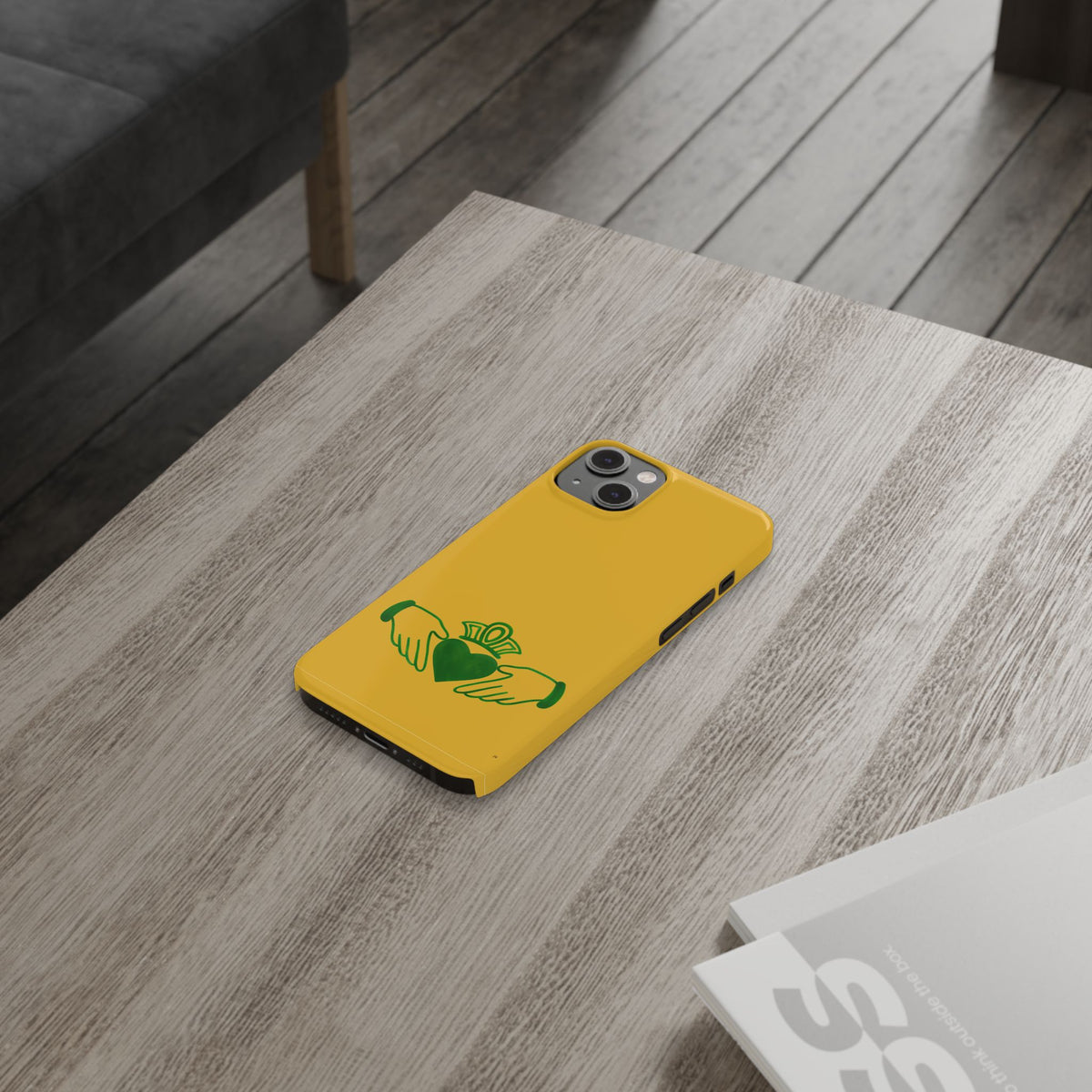 Irish Claddagh Slim Phone Case, Gold and Green Design Phone Cover, Ireland Art Compatible with iPhone 17, 16, 15, 14, 13, 12, 11
