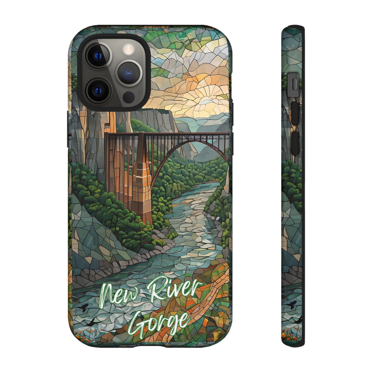 New River Gorge Mosaic Tough Phone Case, Mountain River Landscape Scenic Forest Aesthetic, Compatible with iPhone, Galaxy, and Google Phones