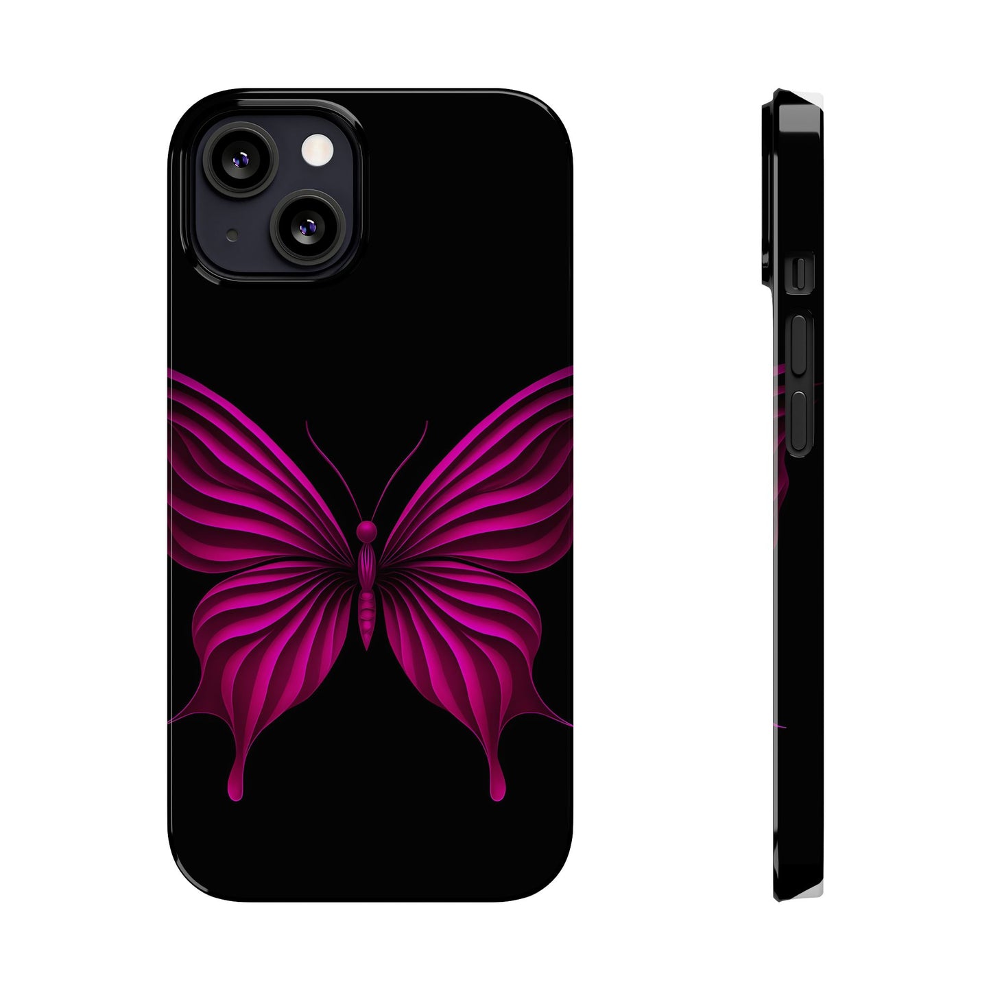 Pink Butterfly Phone Case, Elegant Insect Art, Black Aesthetic Slim Phone Case Compatible with iPhone, Galaxy, Google