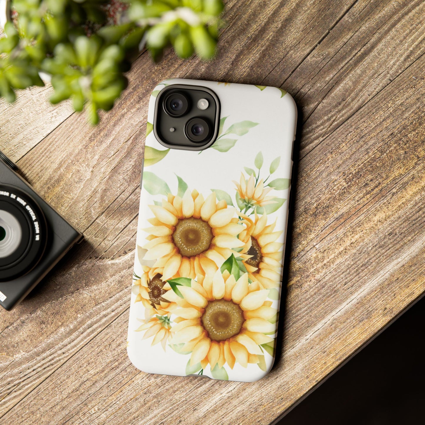 Sunflower Floral Tough Phone Case - Watercolor Botanical Art, Bright Nature Aesthetic, Compatible with iPhone, Galaxy, and Google Phones
