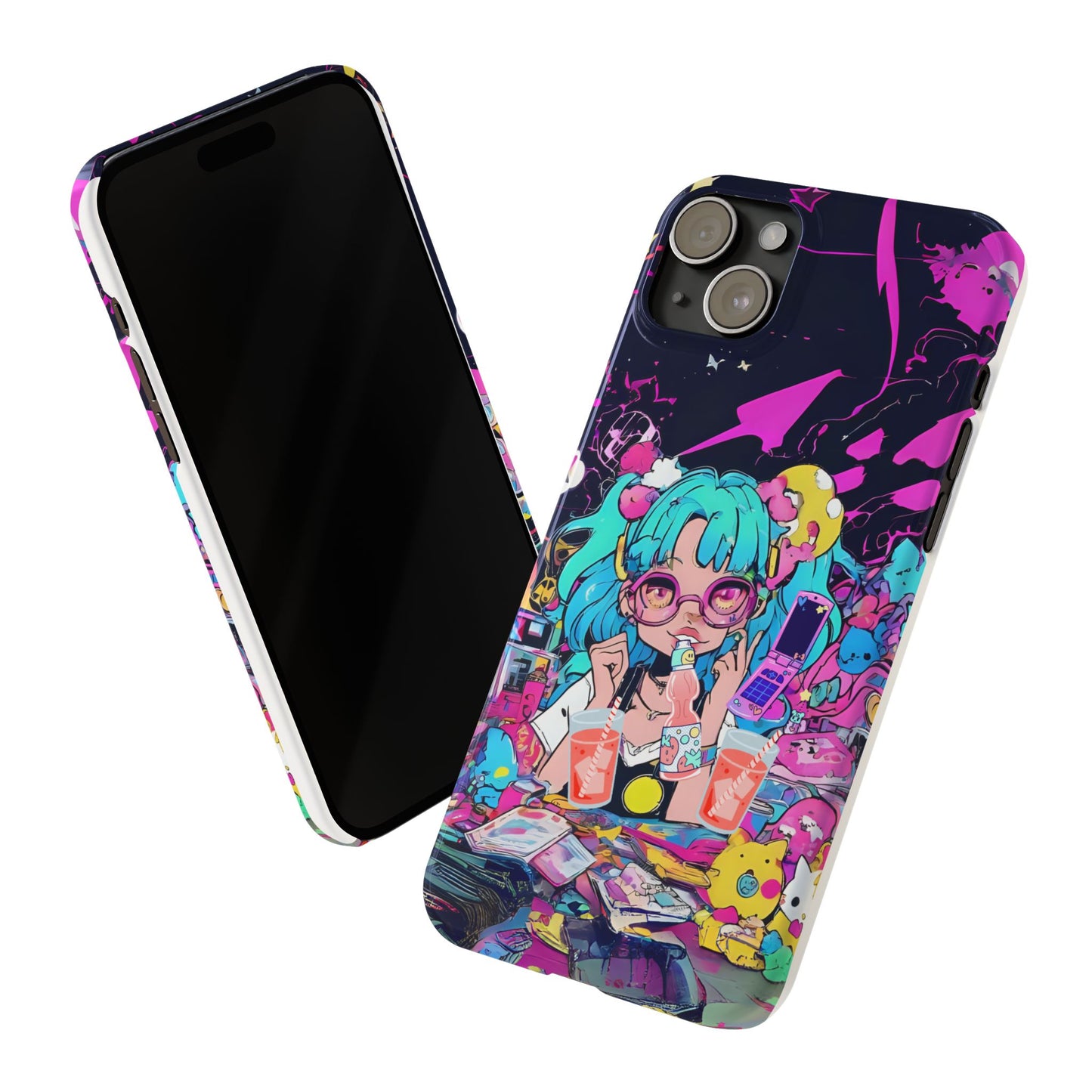 2K Anime Girl Slim Phone Case - Kawaii Vaporwave Style, Cute Maximalist Aesthetic, Cute Phone Covers, Unique Gifts for Teens